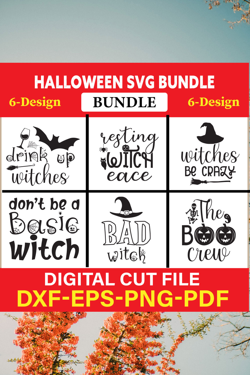 Halloween Svg Bundle, Halloween Bundle, Witch svg, Ghost svg, Pumpkin svg, Halloween Vector, Cricut, Funny Mom Svg Vol-18 pinterest preview image.