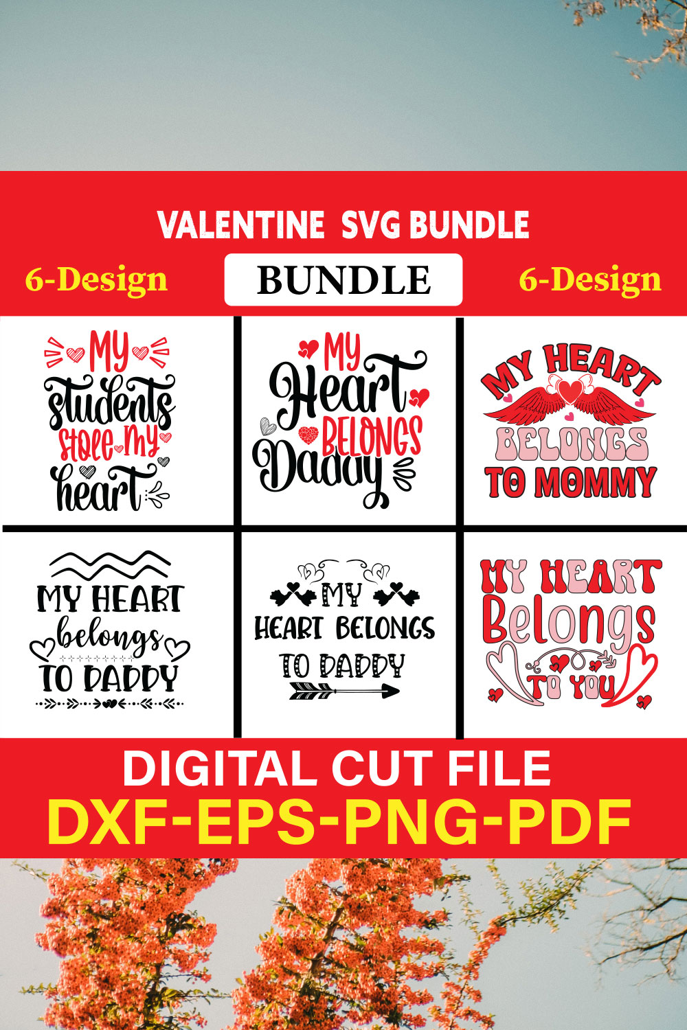 Valentine T-shirt Design Bundle Vol-18 pinterest preview image.