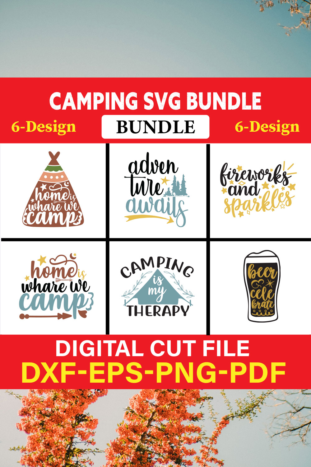 Camping T-shirt Design Bundle Vol-1 pinterest preview image.
