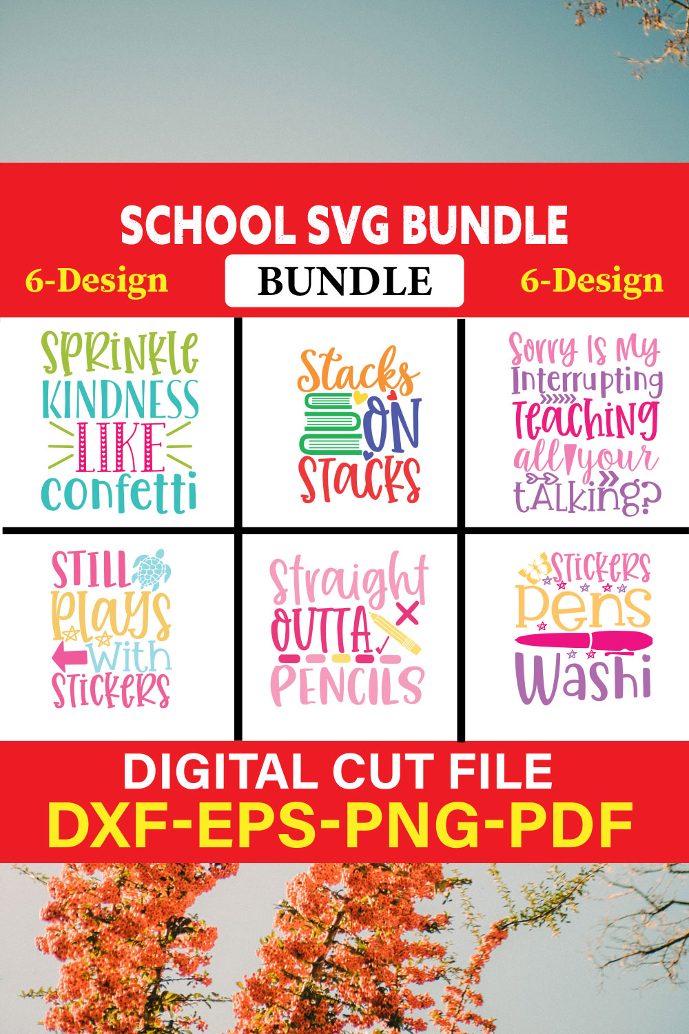 School T-shirt Design Bundle Vol-18 pinterest preview image.