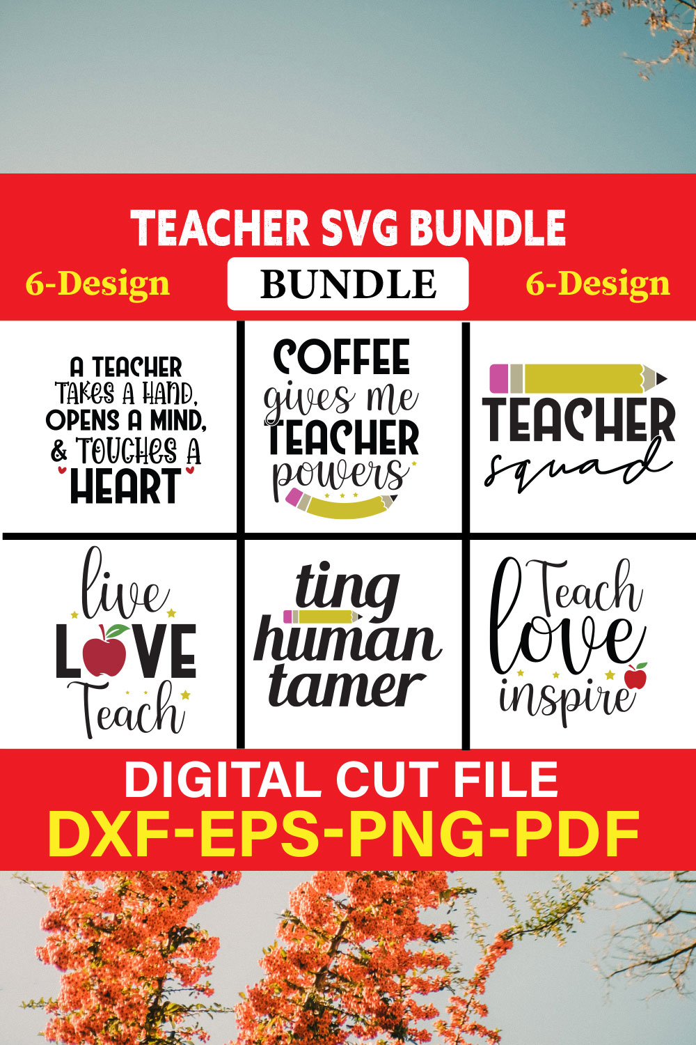 Teacher T-shirt Design Bundle Vol-5 pinterest preview image.