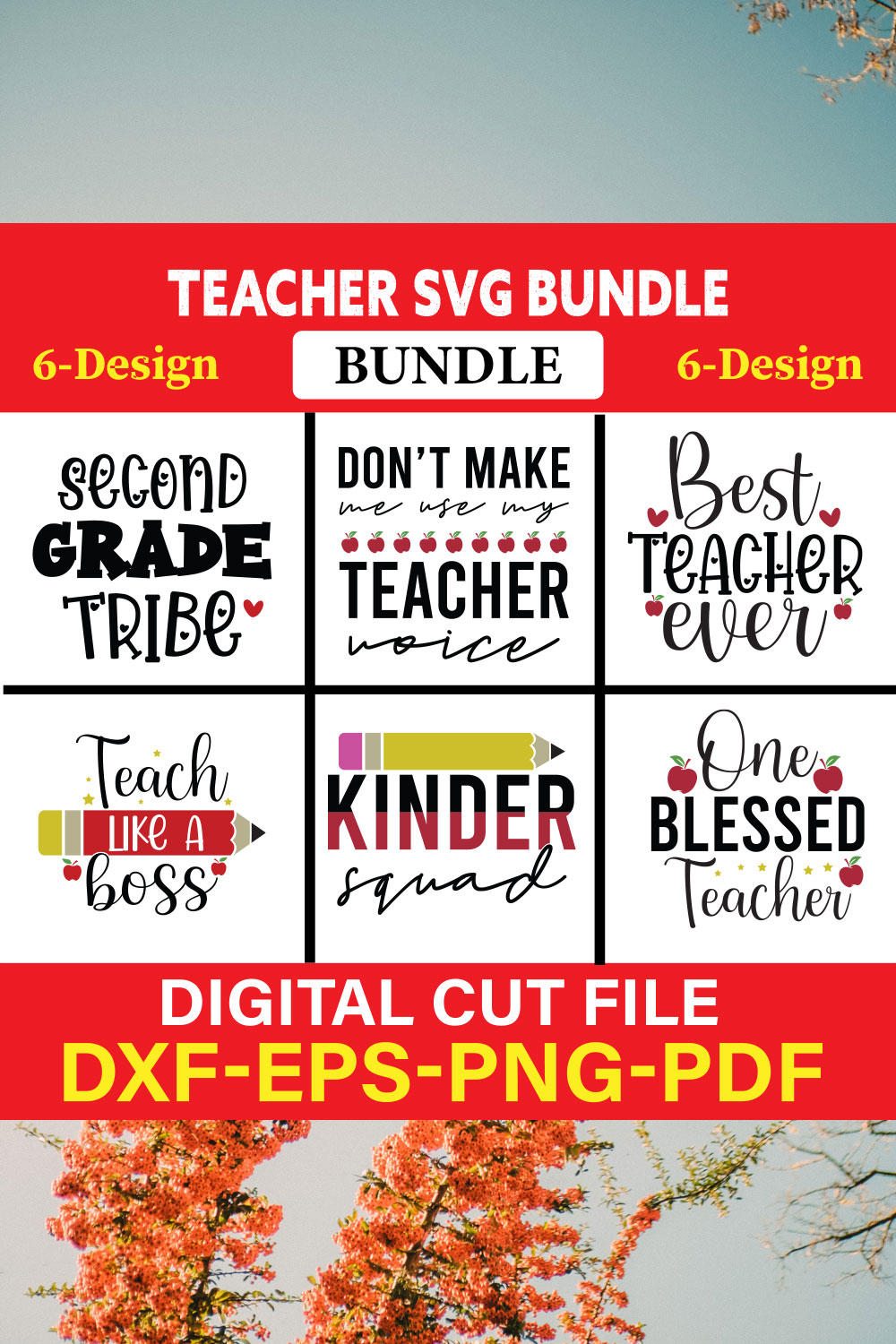 Teacher T-shirt Design Bundle Vol-2 pinterest preview image.