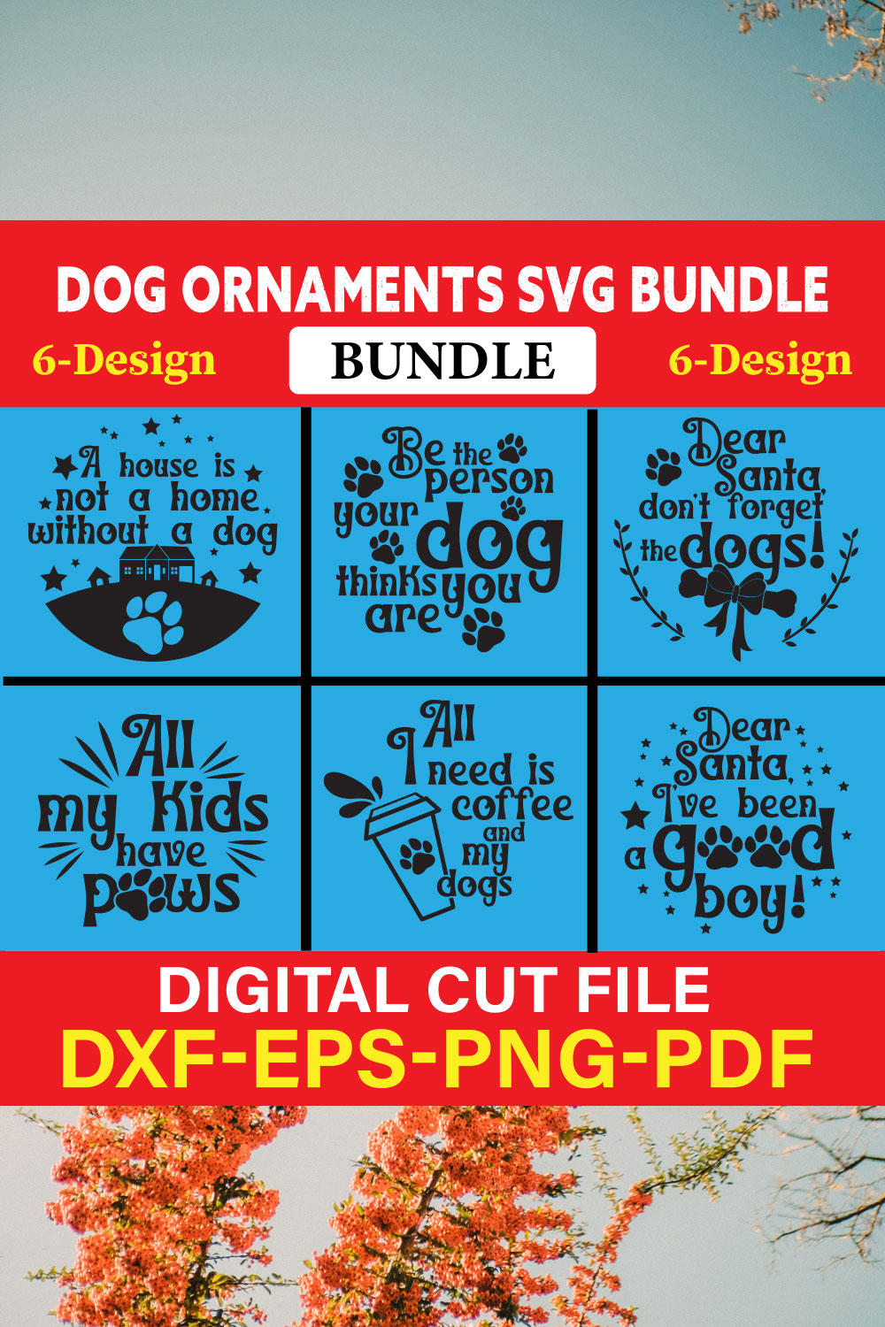 Dog Ornaments T-shirt Design Bundle Vol-1 pinterest preview image.
