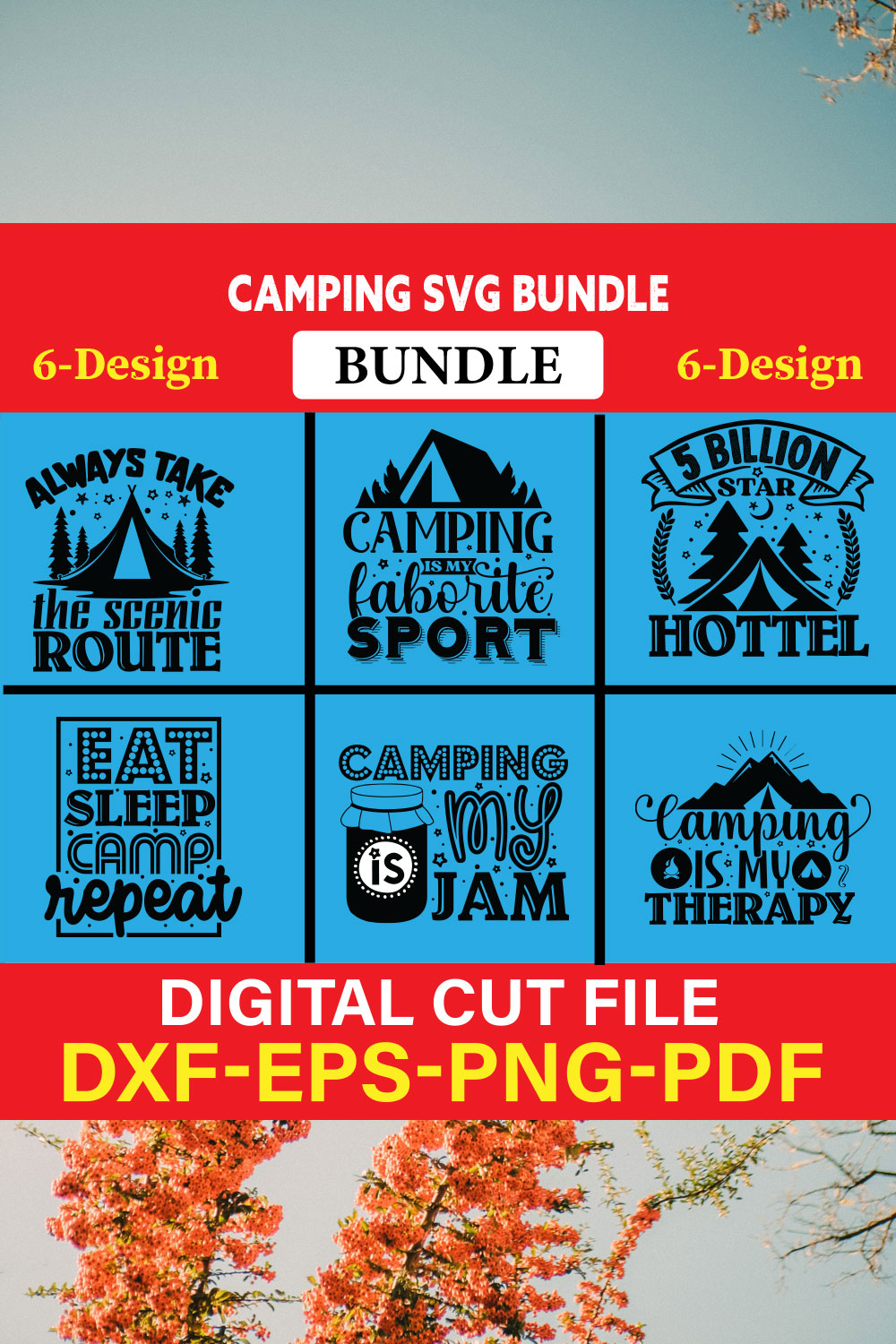 Camping T-shirt Design Bundle Vol-1 pinterest preview image.