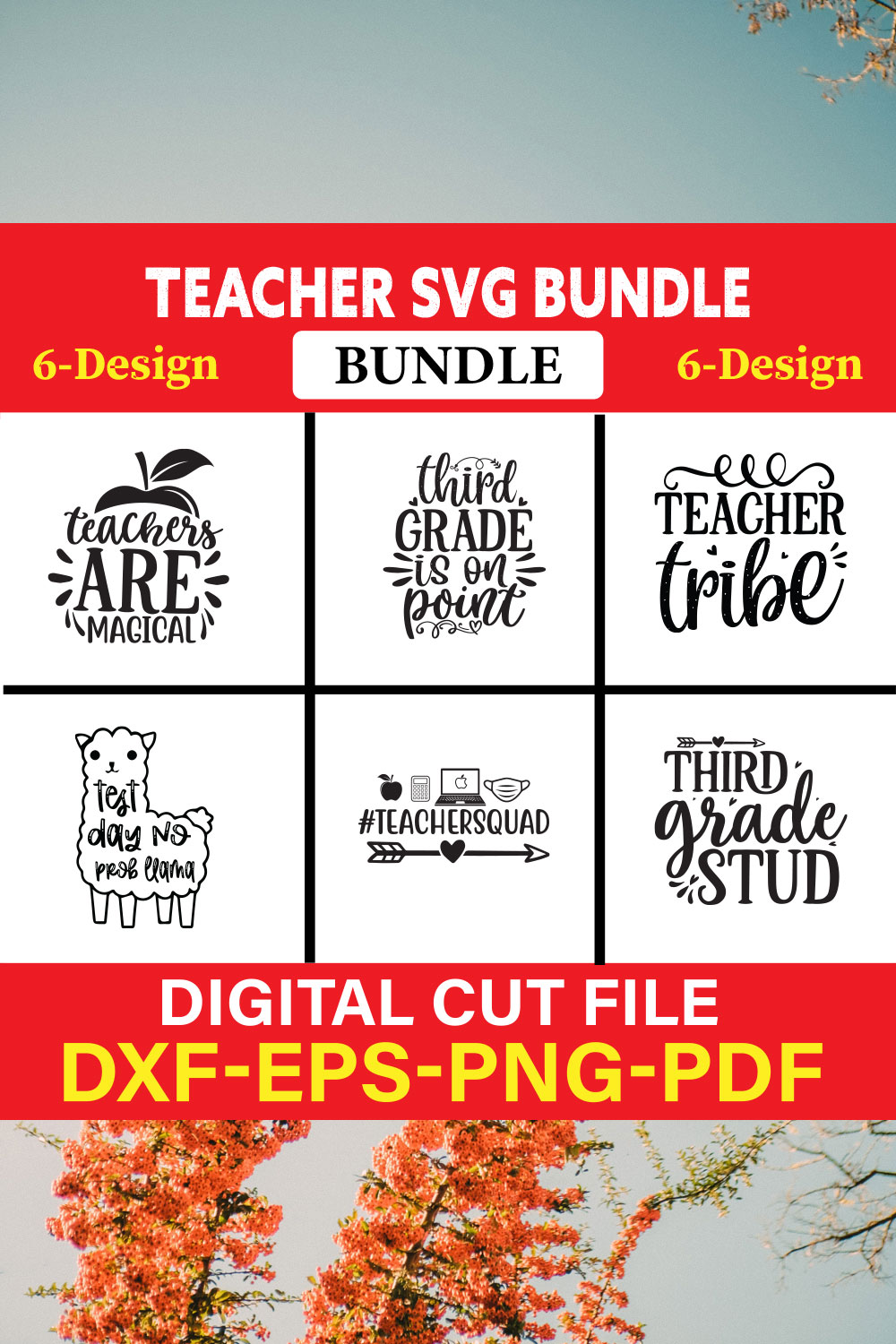 Teacher T-shirt Design Bundle Vol-18 pinterest preview image.