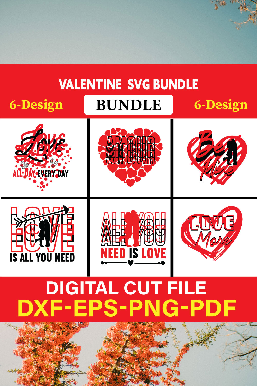 Valentine T-shirt Design Bundle Vol-1 pinterest preview image.