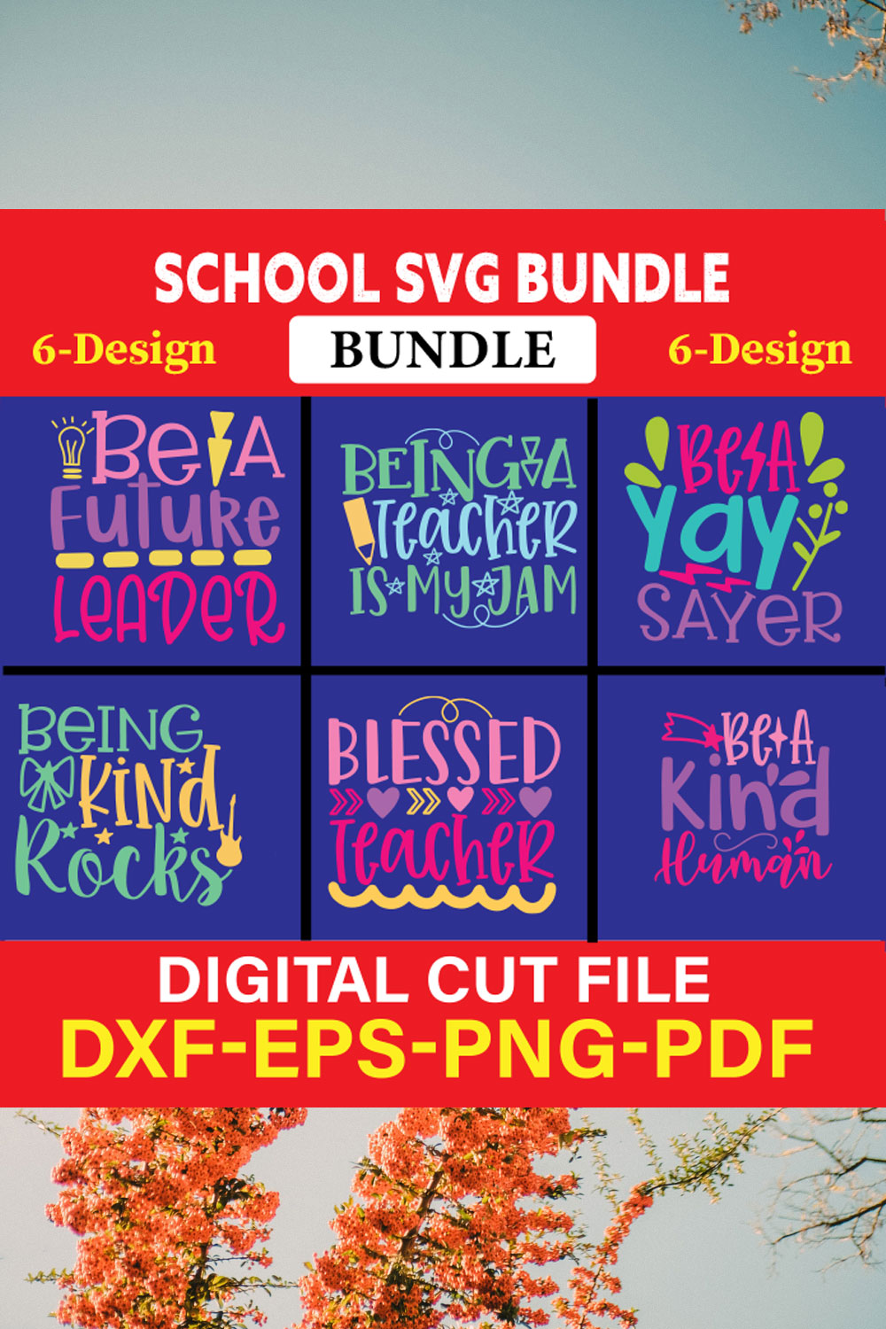 School T-shirt Design Bundle Vol-7 pinterest preview image.