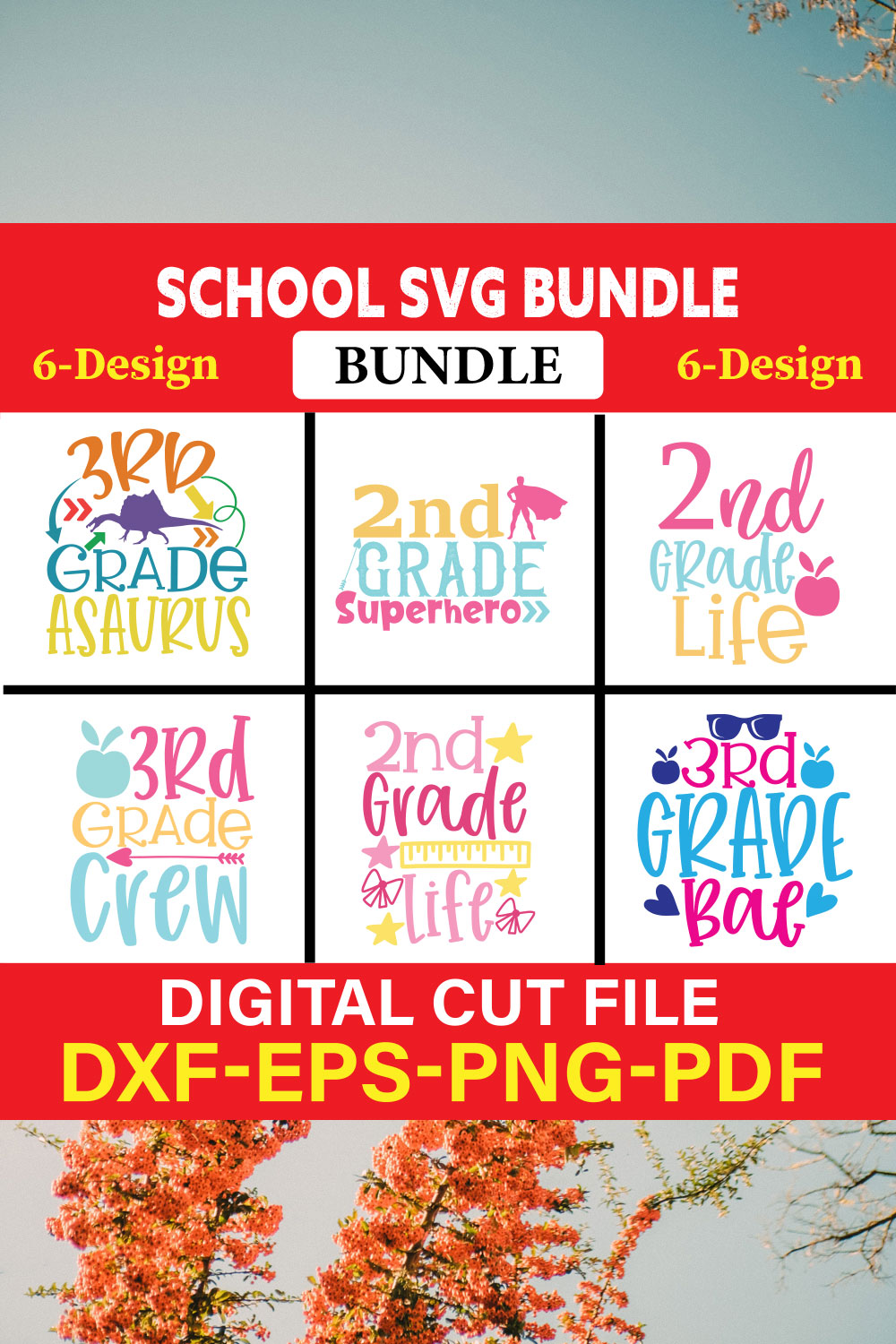 School T-shirt Design Bundle Vol-3 pinterest preview image.