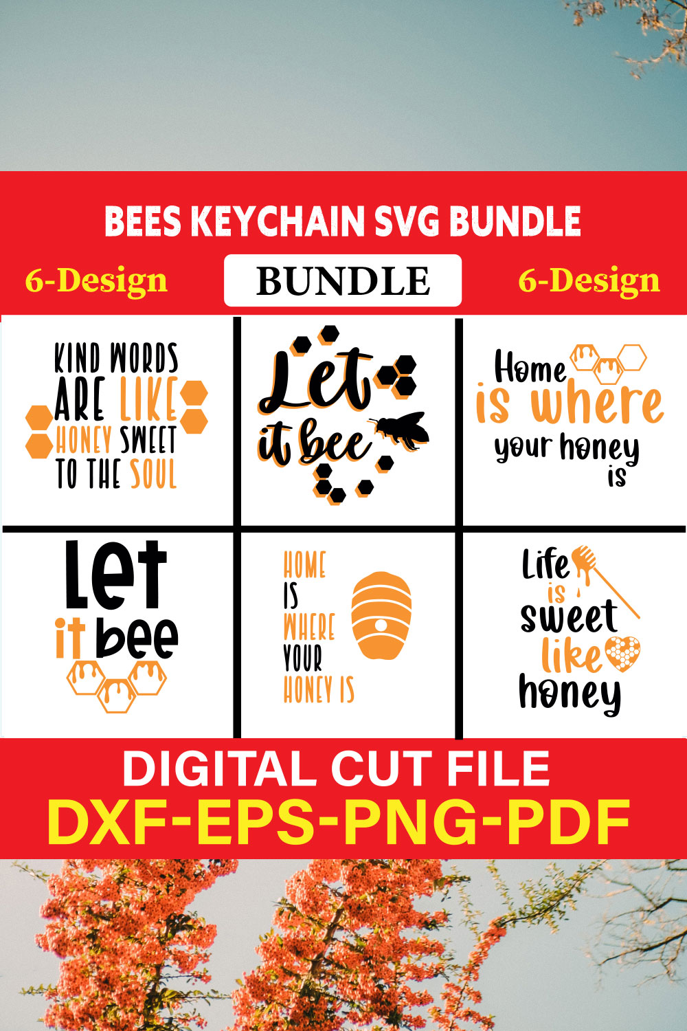 Bees Keychain T-shirt Design Bundle Vol-2 pinterest preview image.