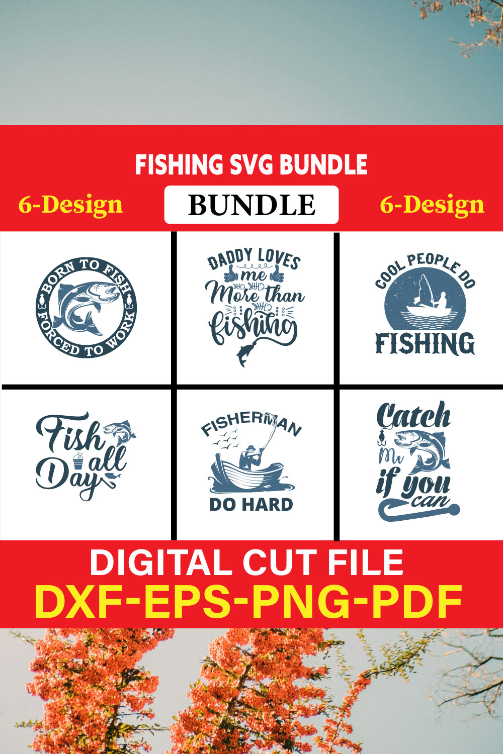 Fishing T-shirt Design Bundle Vol-1 pinterest preview image.