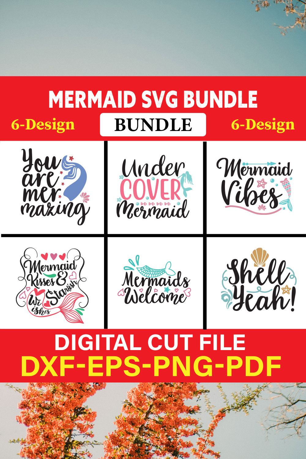 Mermaid T-shirt Design Bundle Vol-2 pinterest preview image.