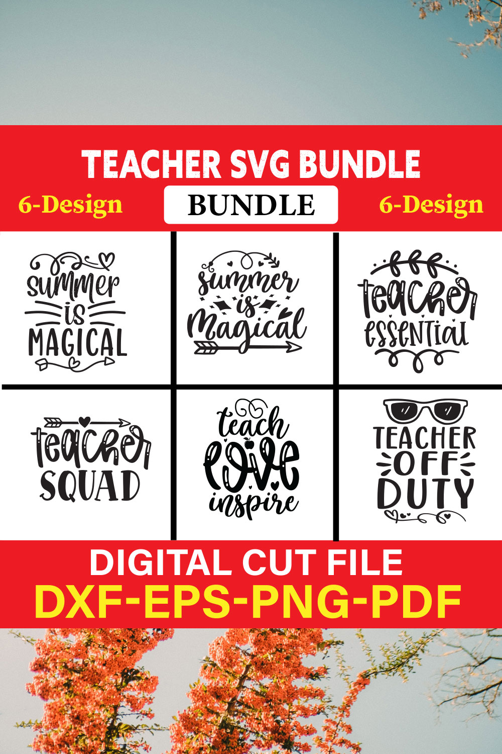 Teacher T-shirt Design Bundle Vol-17 pinterest preview image.