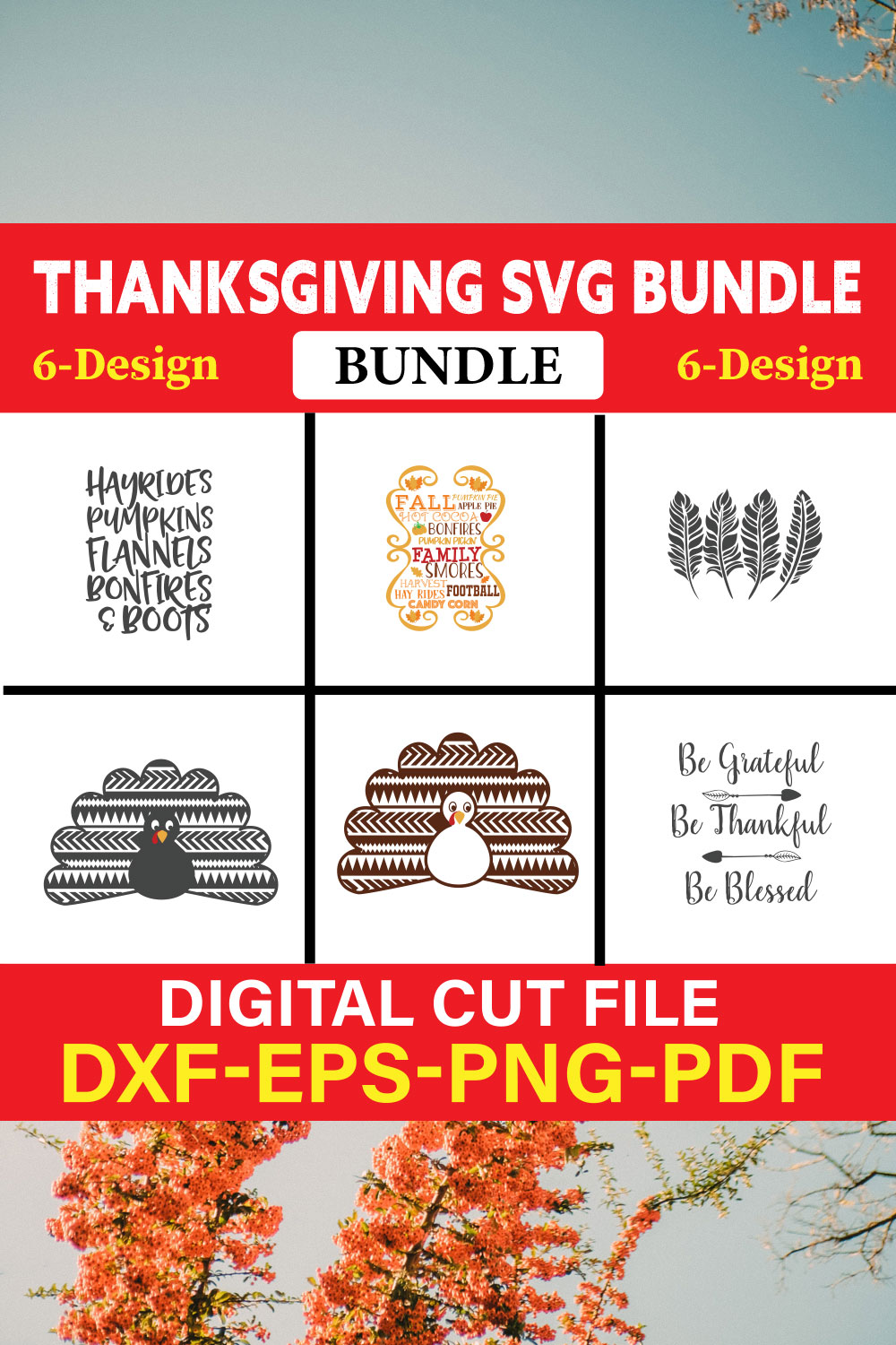 Thanksgiving T-shirt Design Bundle Vol-1 pinterest preview image.