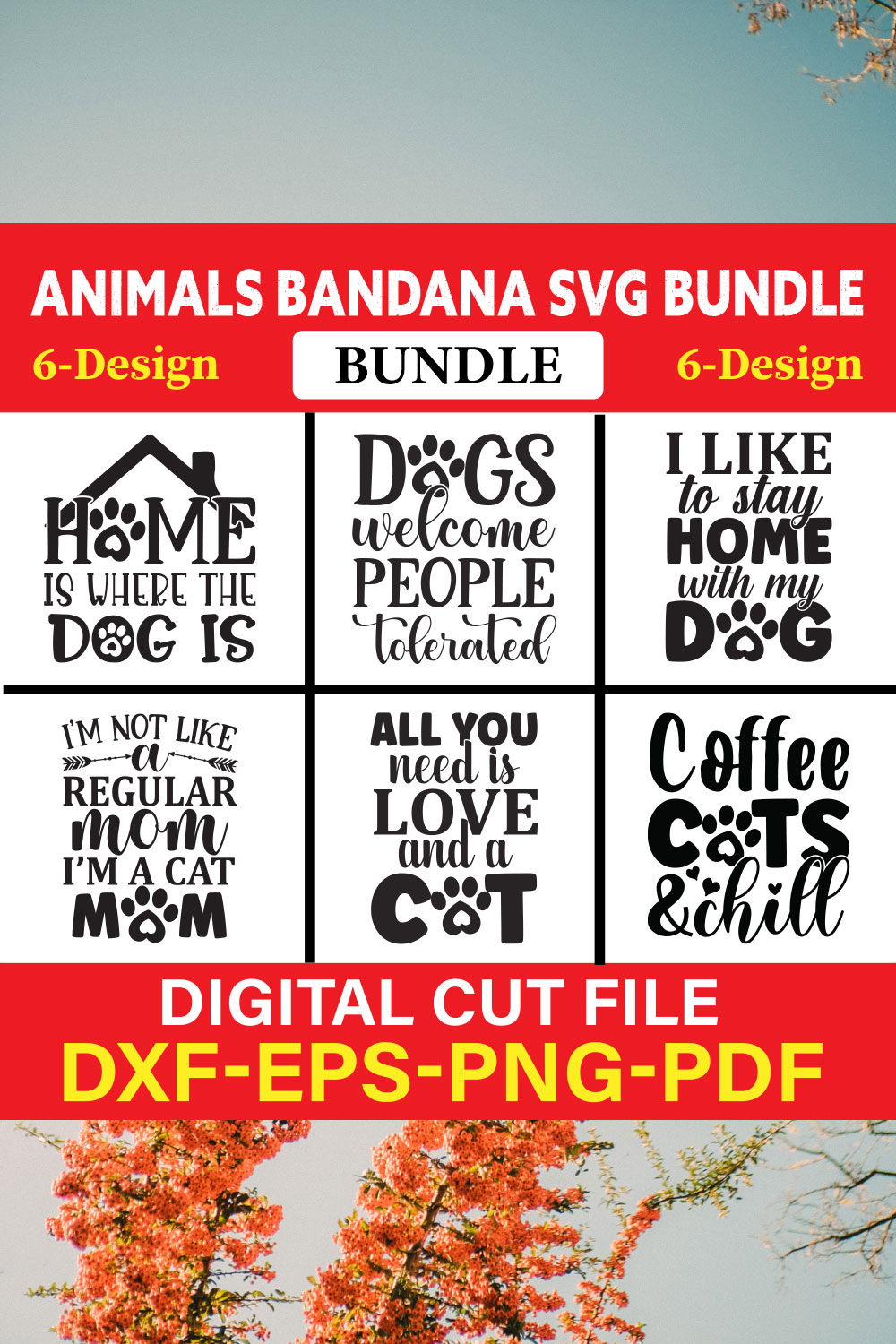 Animals Bandana T-shirt Design Bundle Vol-1 pinterest preview image.