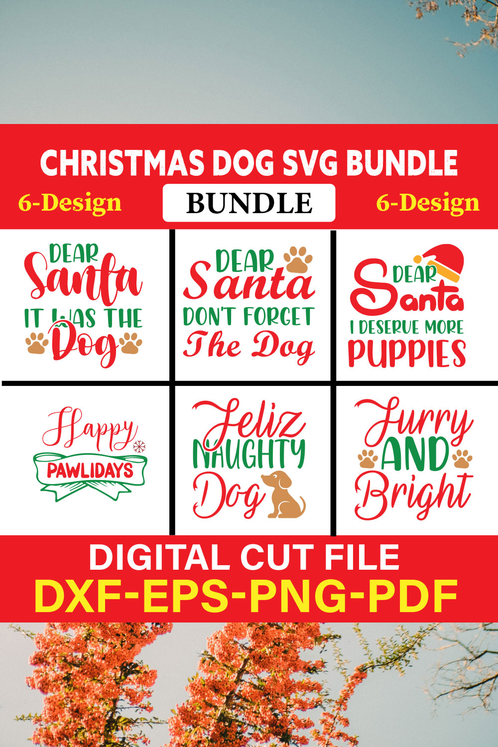 Pet Christmas Svg Bundle, Dog Christmas Svg, Dog Christmas Clipart, Christmas svg vol-01 pinterest preview image.