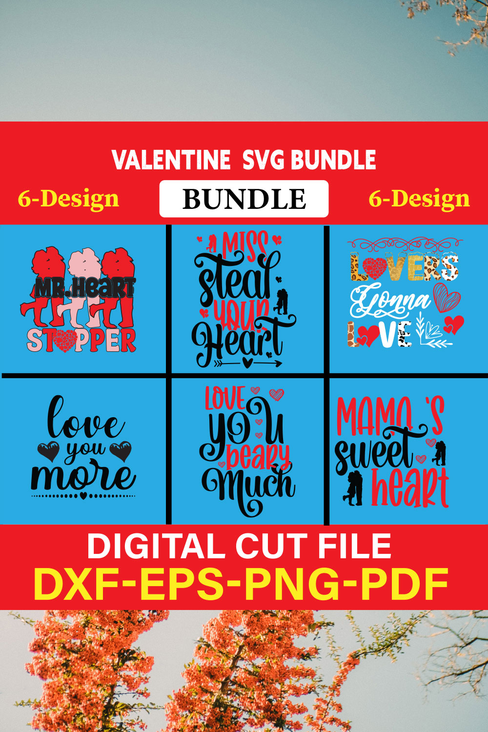 Valentine T-shirt Design Bundle Vol-16 pinterest preview image.