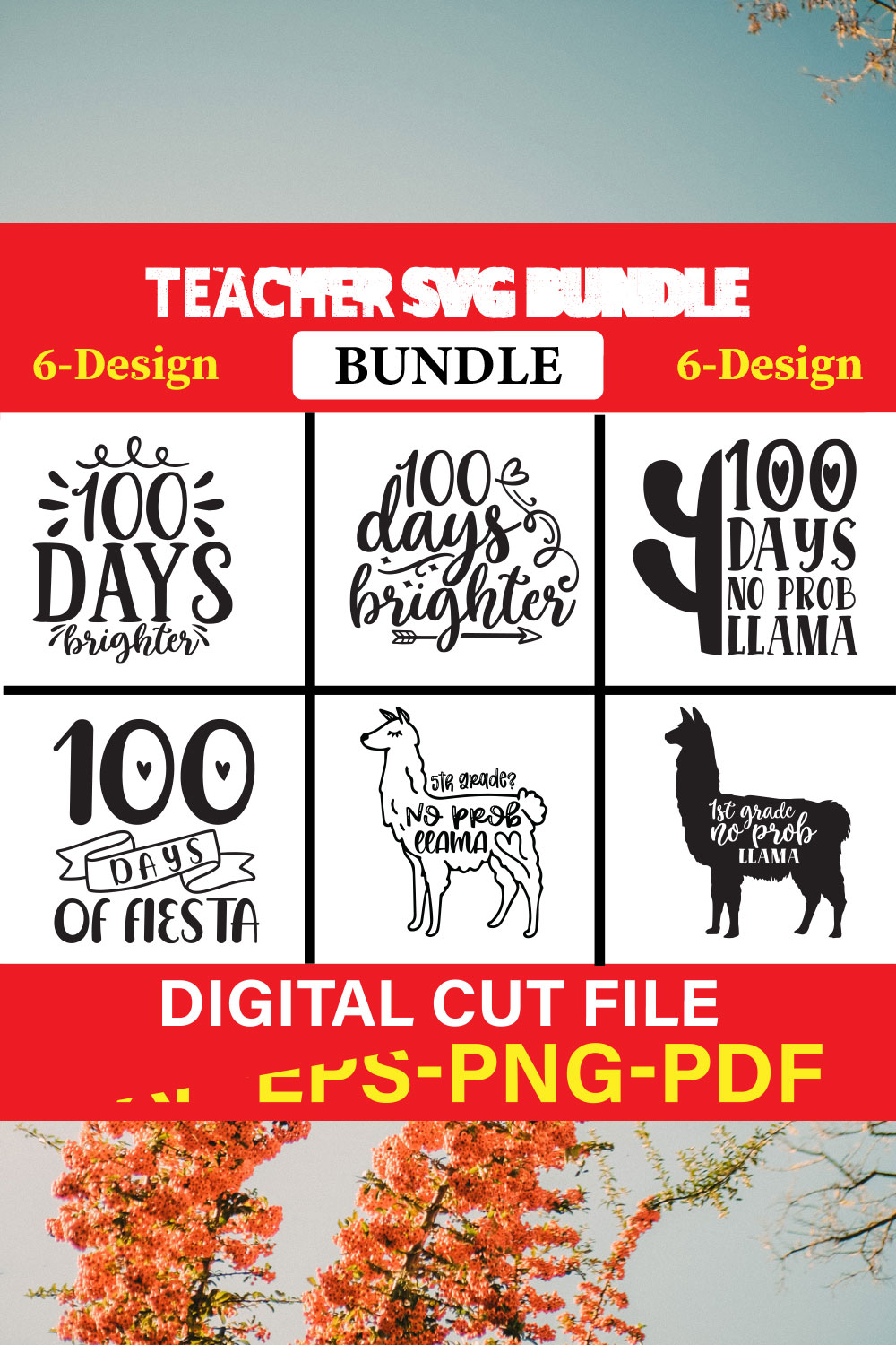 Teacher T-shirt Design Bundle Vol-4 pinterest preview image.