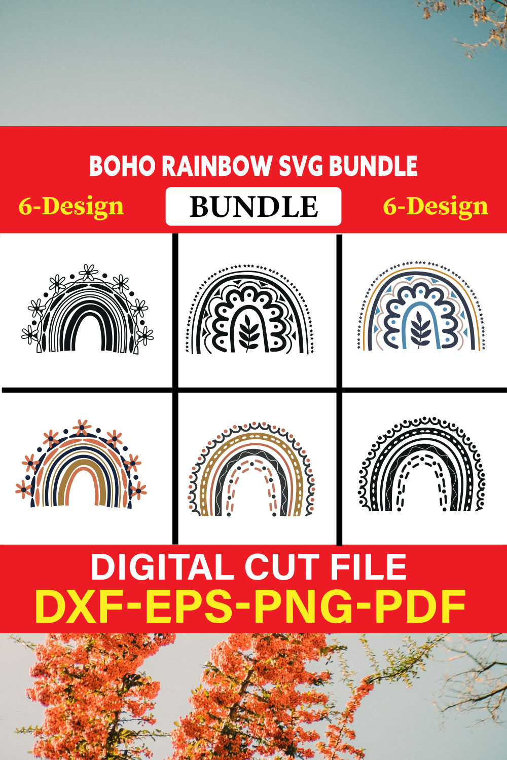 Boho Rainbow T-shirt Design Bundle Vol-3 pinterest preview image.
