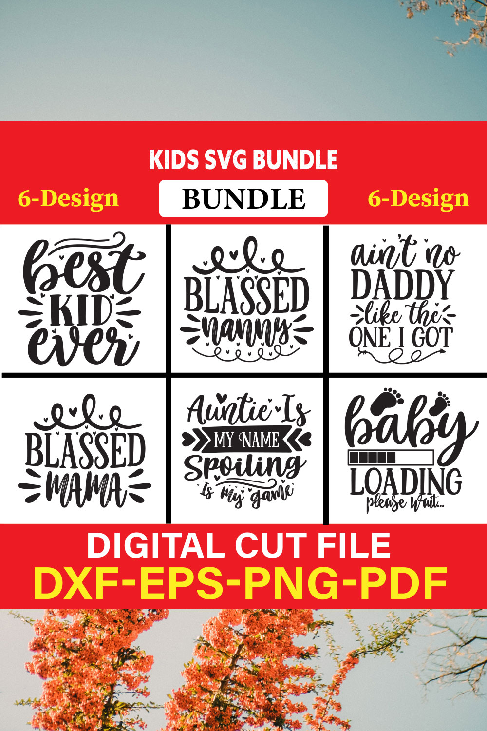 Kids T-shirt Design Bundle Vol-1 pinterest preview image.