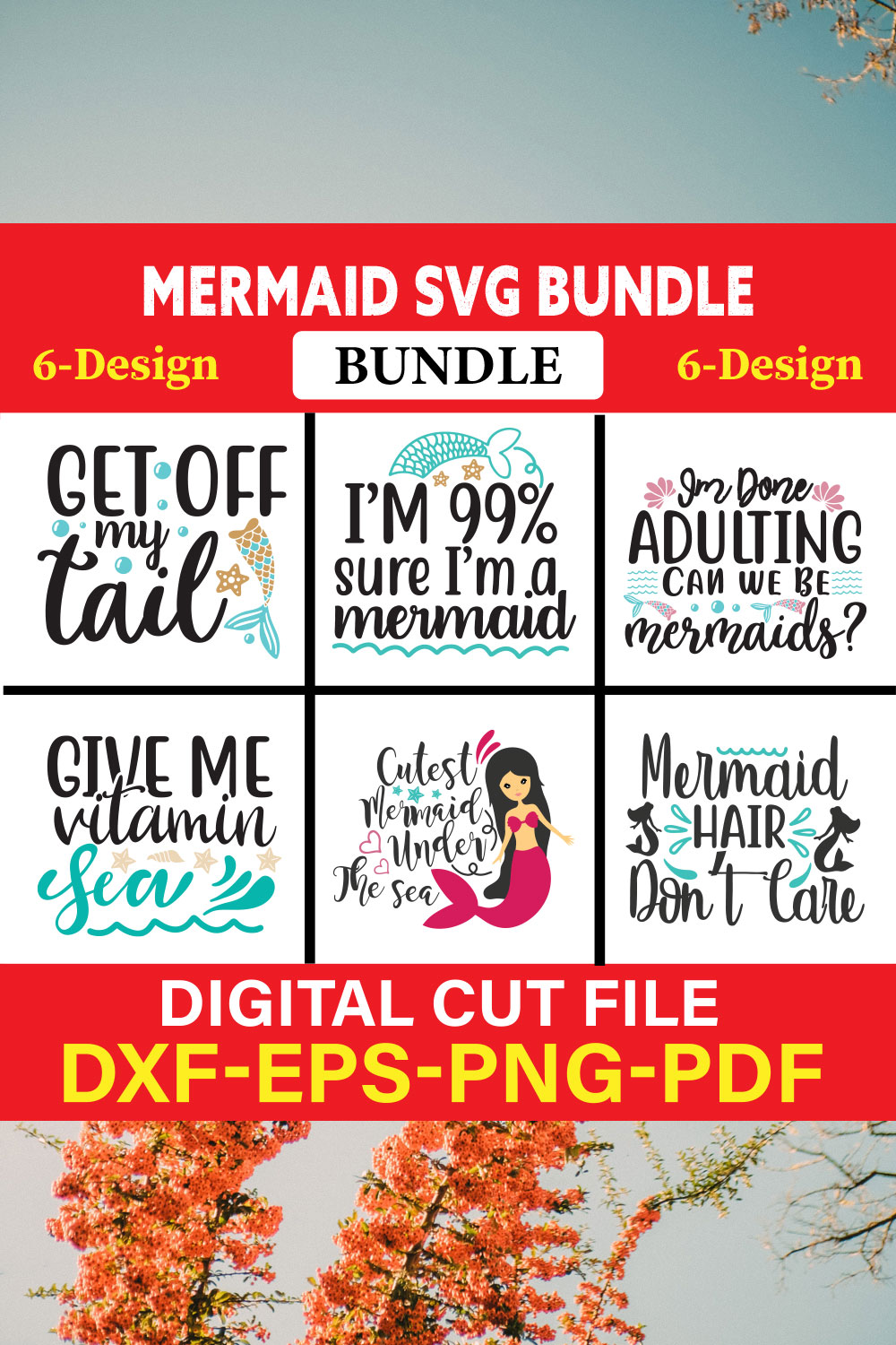 Mermaid T-shirt Design Bundle Vol-1 pinterest preview image.