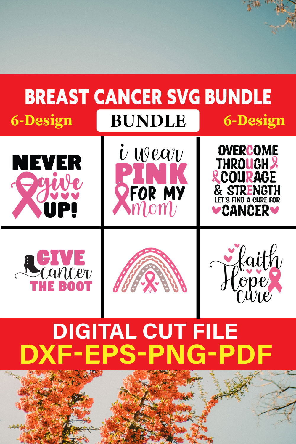 Breast Cancer SVG Bundle, Cancer SVG, Cancer Awareness, Vol-03 pinterest preview image.