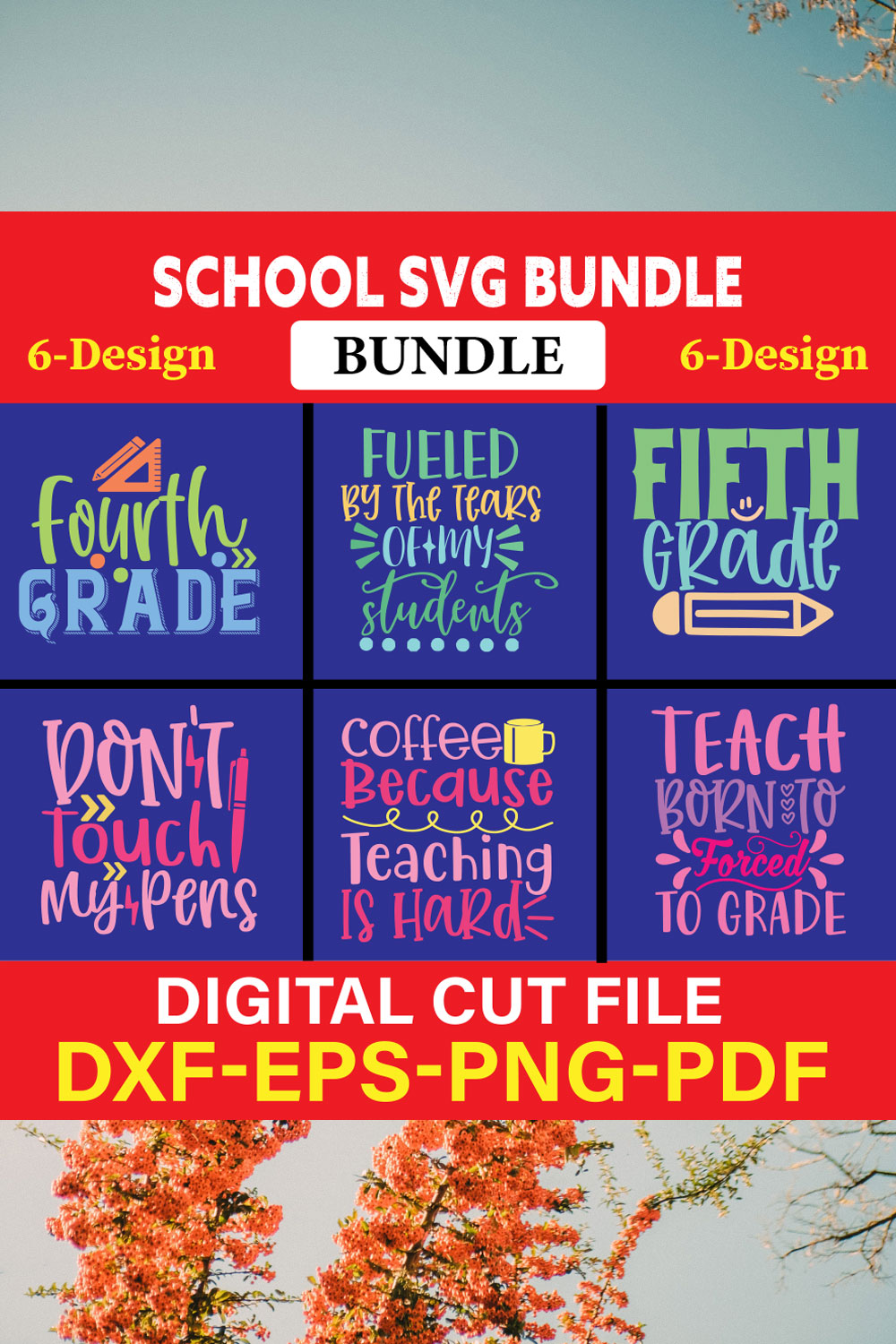 School T-shirt Design Bundle Vol-8 pinterest preview image.