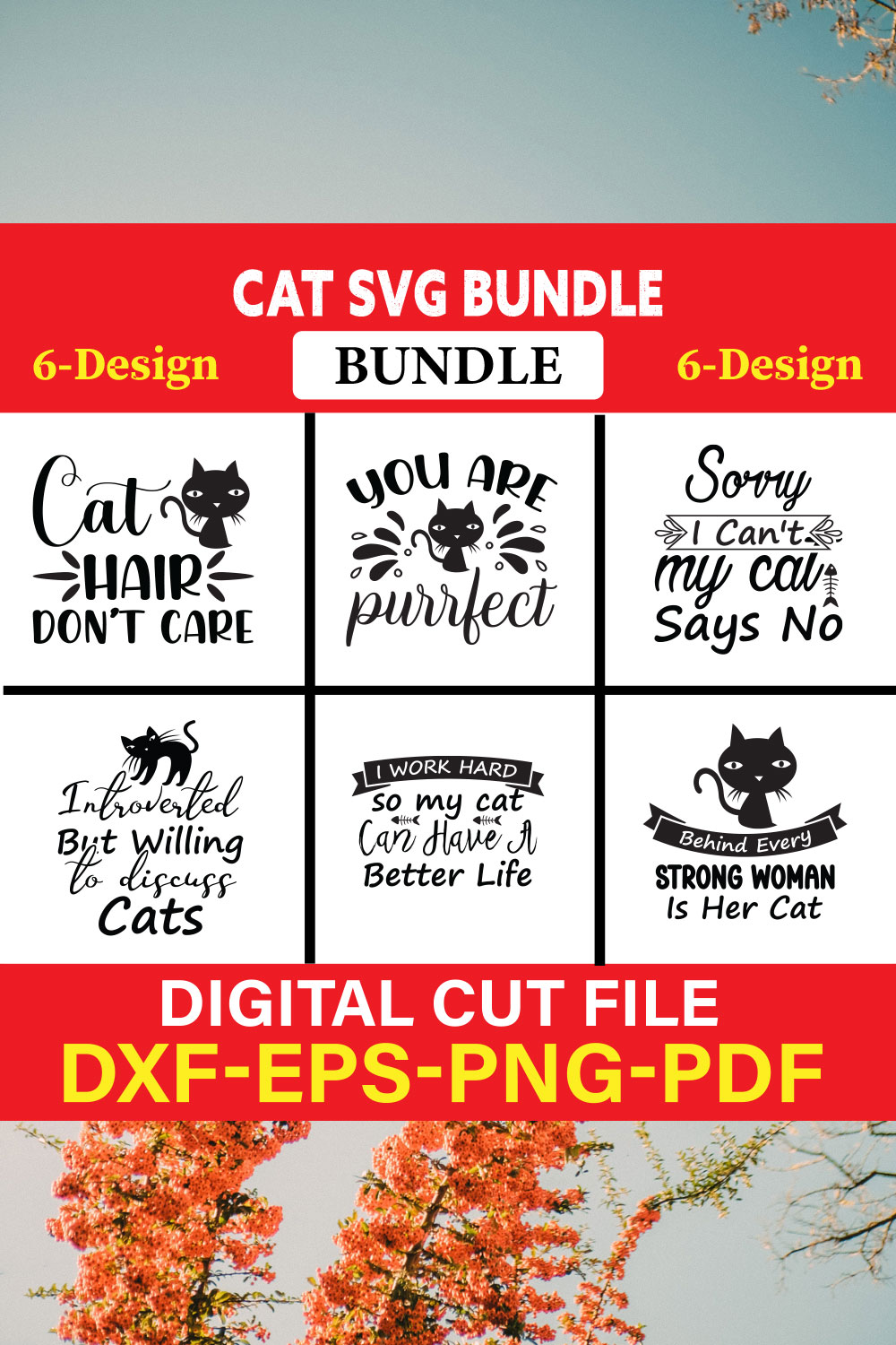 Cat svg bundle, cat mom svg,Cat T-shirt svg , crazy cat lady svg Vol-04 pinterest preview image.