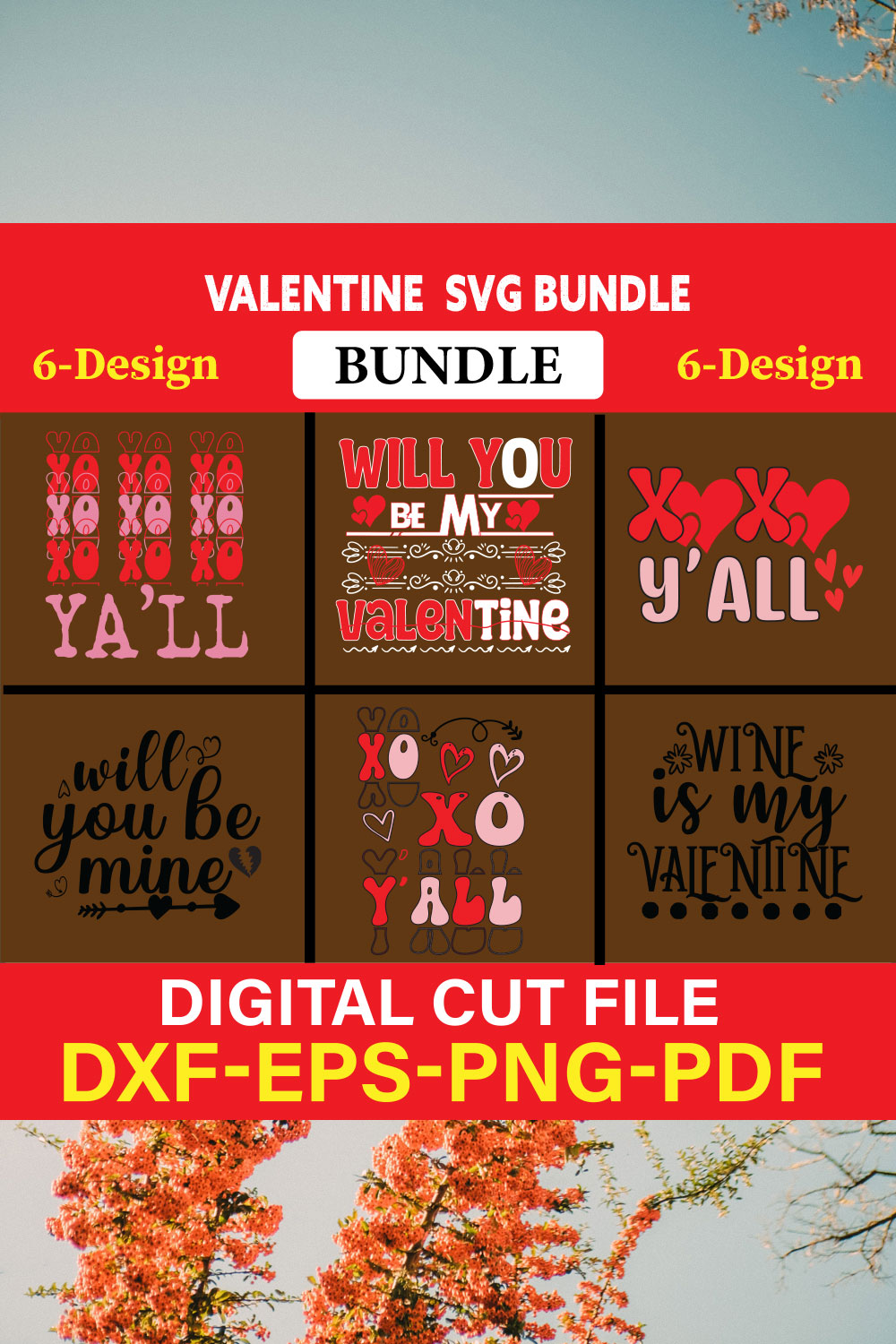 Valentine T-shirt Design Bundle Vol-23 pinterest preview image.