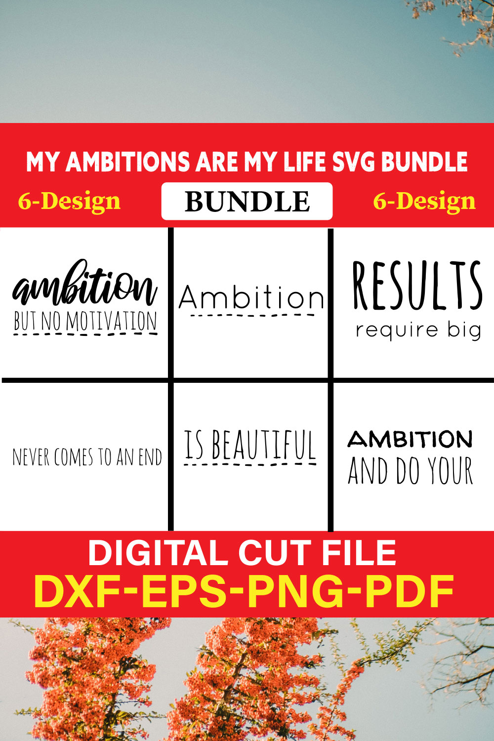 My Ambitions are My Life T-shirt Design Bundle Vol-2 pinterest preview image.