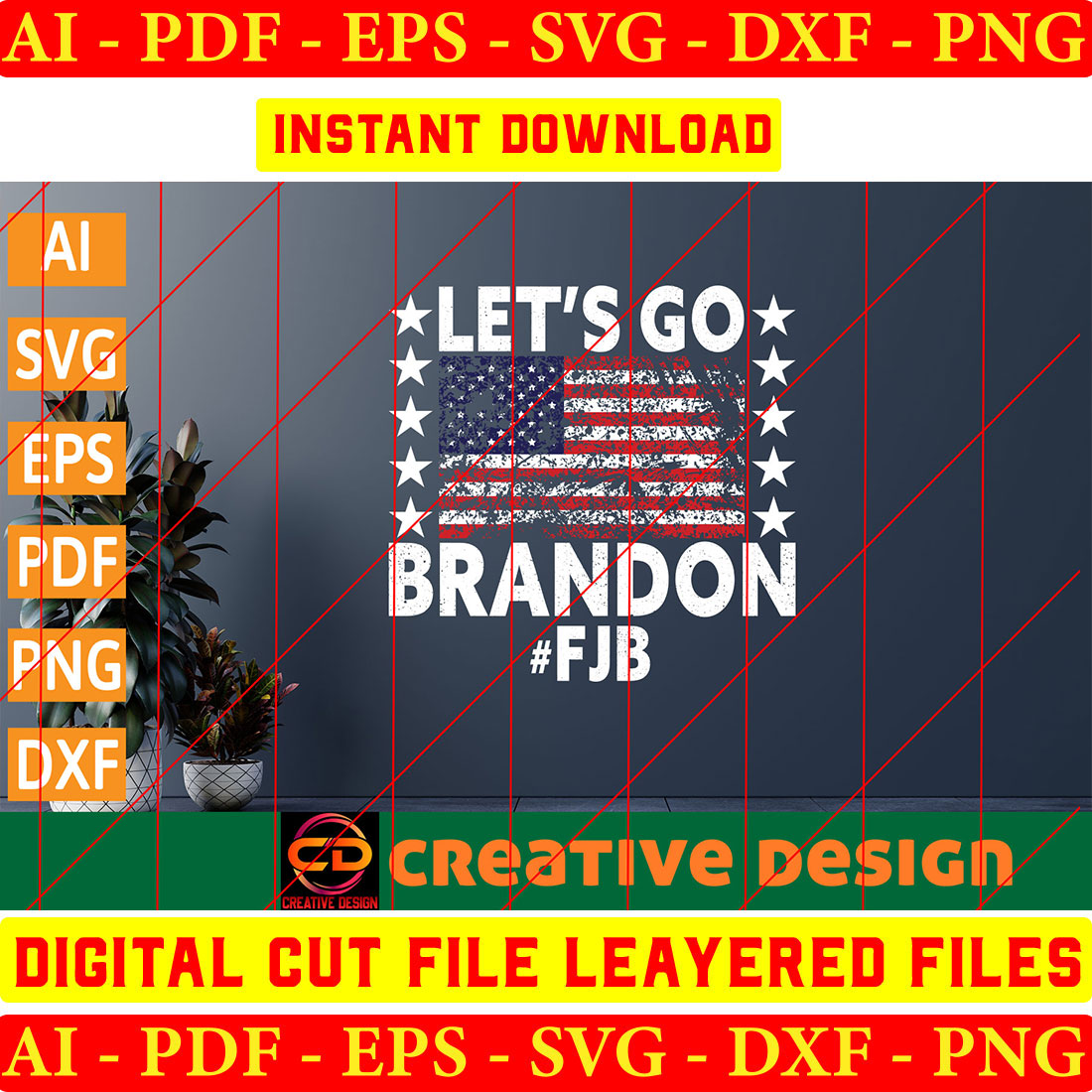 Let's Go Brandon FJB in Flag Digital Download Svg Jpeg Png Cut File for  Silhouette Cricut 