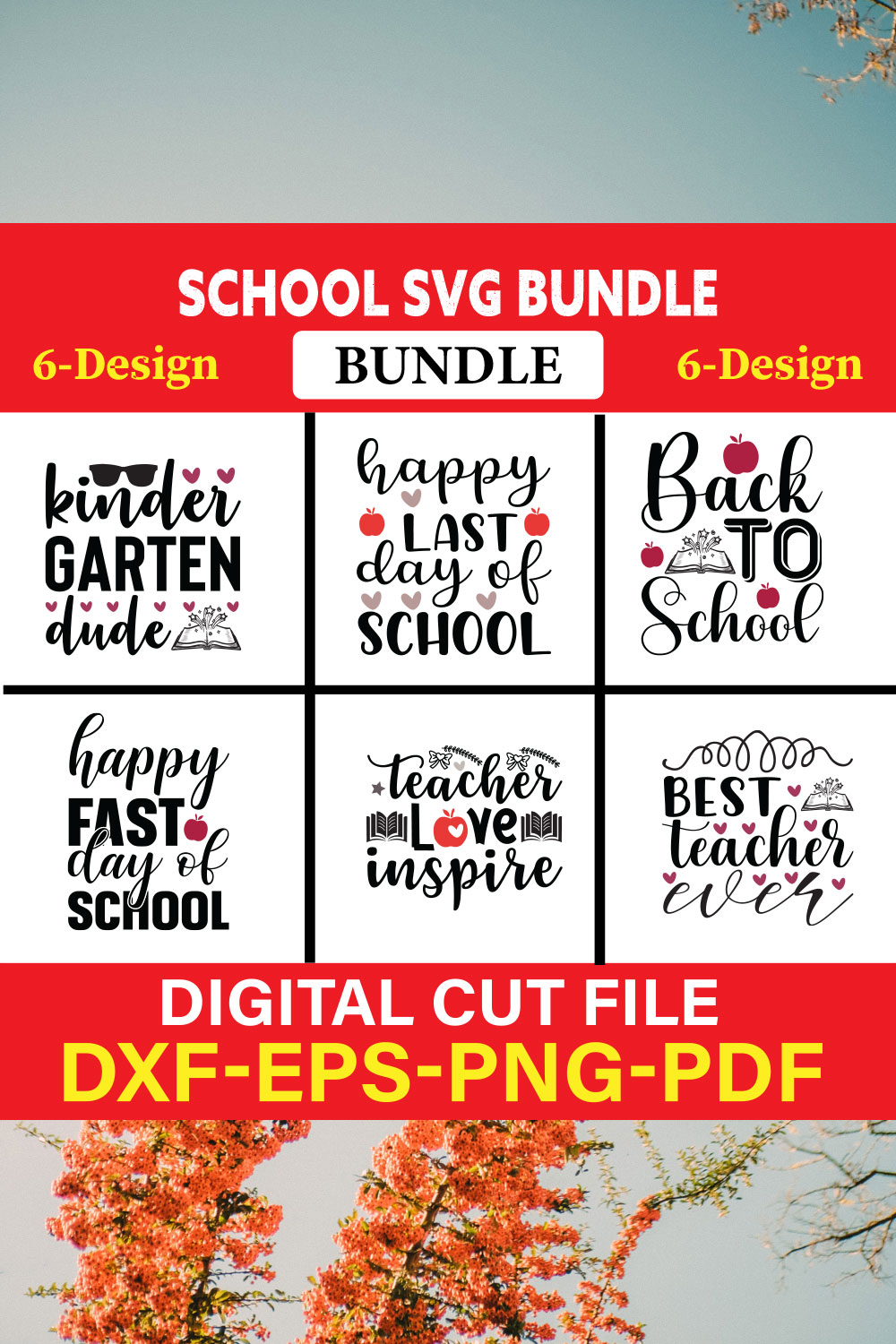 School svg bundle T-shirt Design Bundle Vol-9 pinterest preview image.