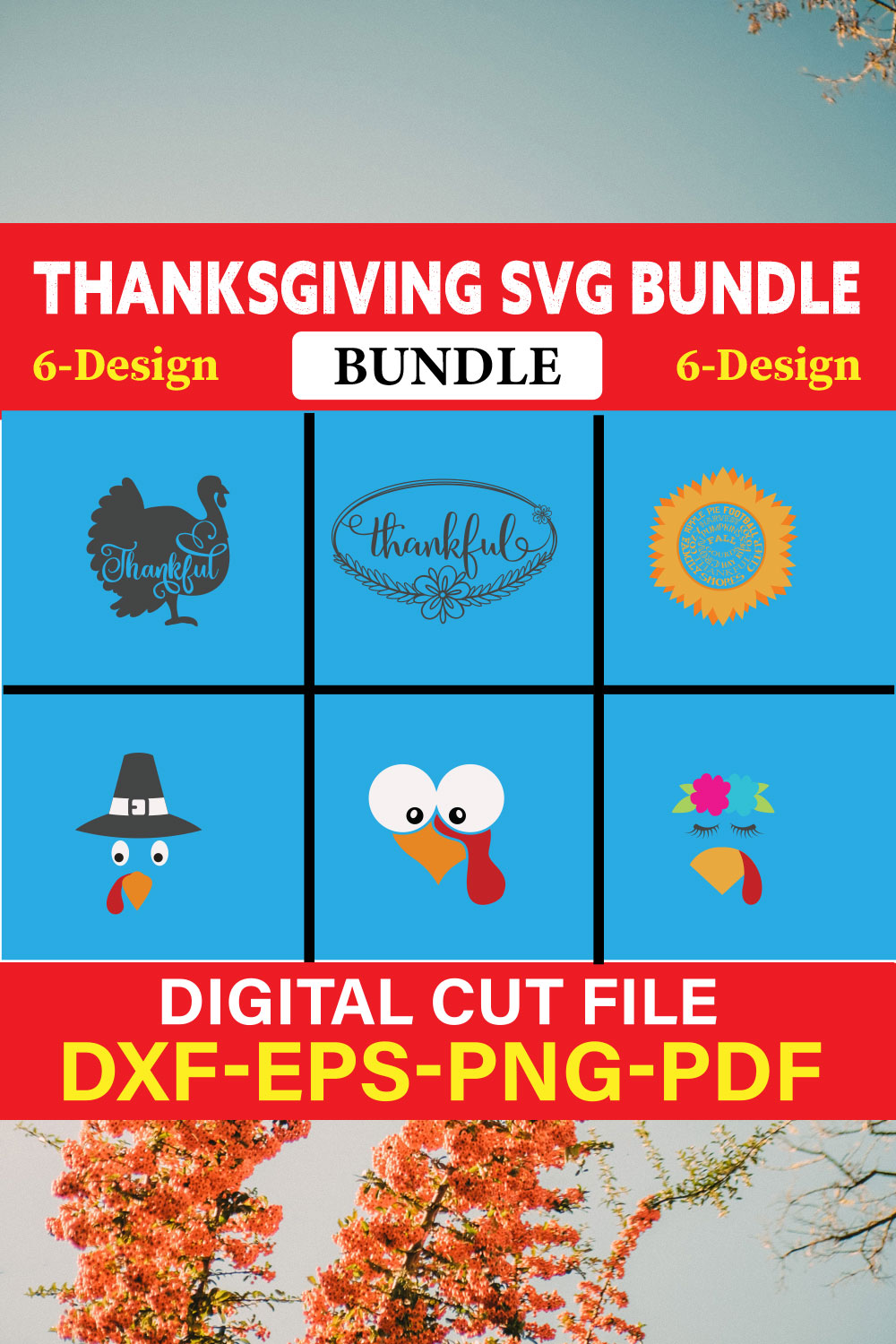 Thanksgiving T-shirt Design Bundle Vol-8 pinterest preview image.