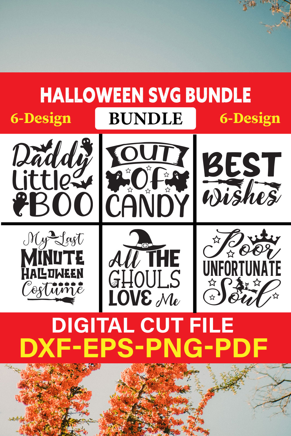 Halloween T-shirt Design Bundle Vol-9 pinterest preview image.