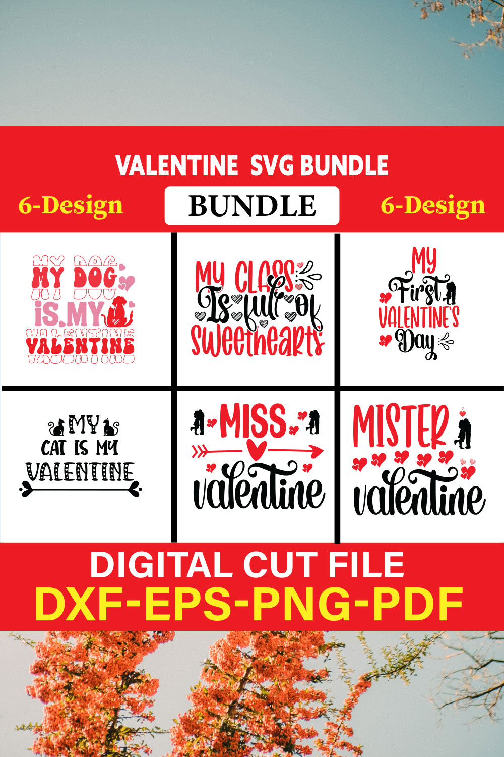 Valentine T-shirt Design Bundle Vol-17 pinterest preview image.