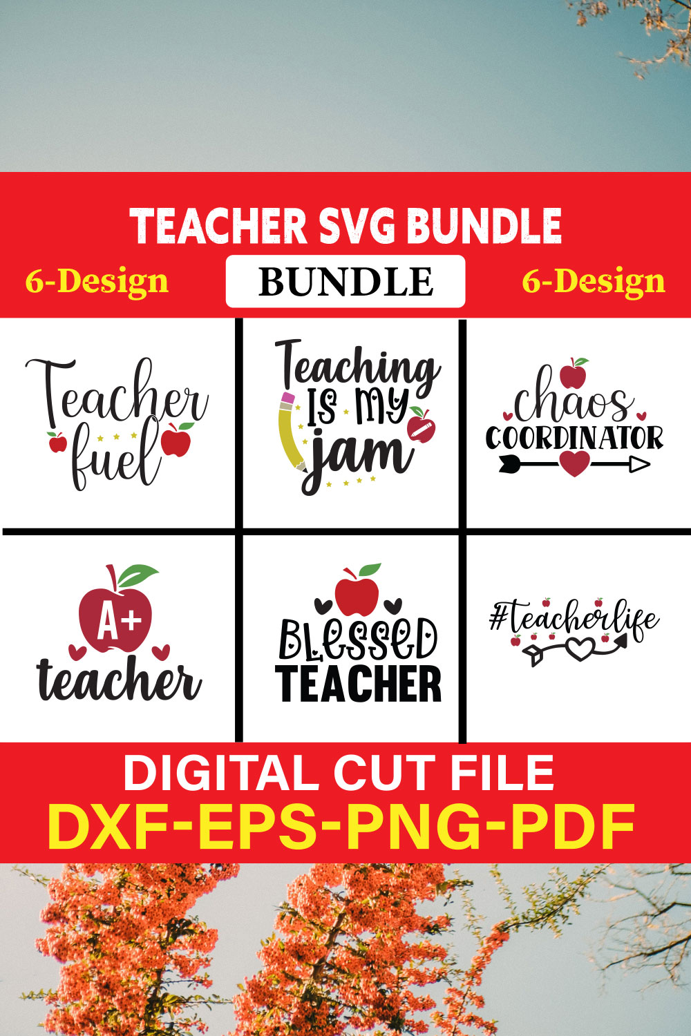 Teacher T-shirt Design Bundle Vol-3 pinterest preview image.