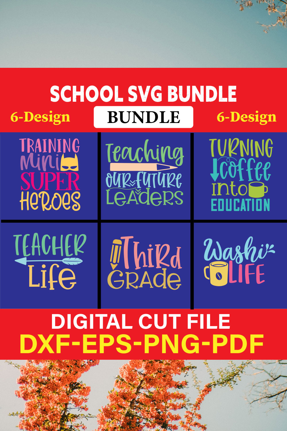 School T-shirt Design Bundle Vol-19 pinterest preview image.