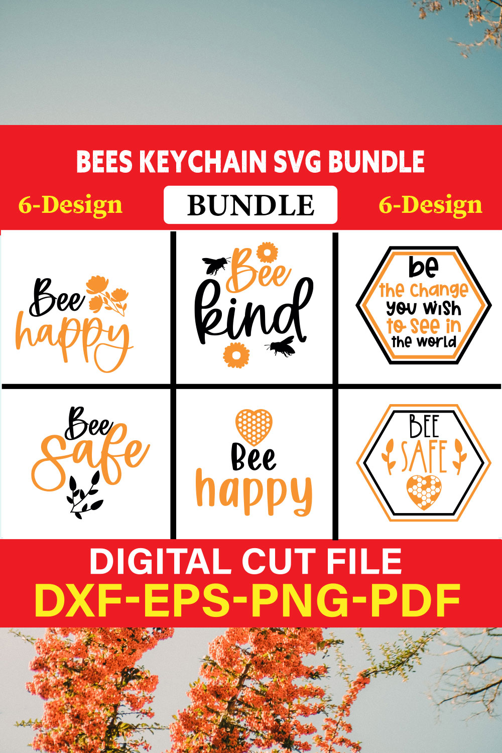 Bees Keychain T-shirt Design Bundle Vol-1 pinterest preview image.