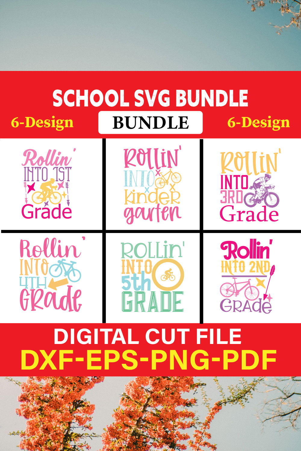 School T-shirt Design Bundle Vol-16 pinterest preview image.