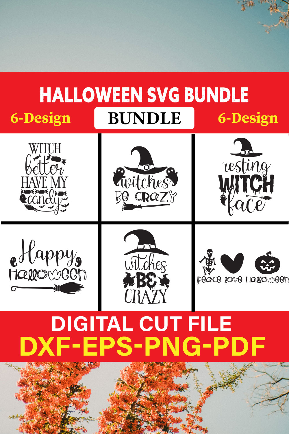 Halloween T-shirt Design Bundle Vol-16 pinterest preview image.