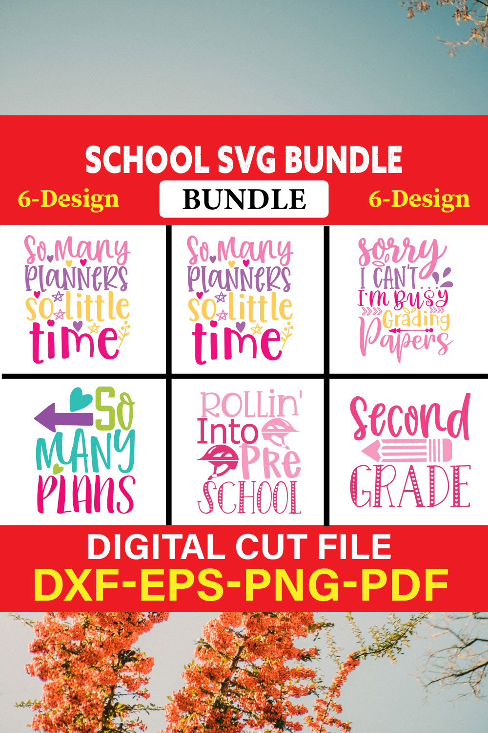 School T-shirt Design Bundle Vol-17 pinterest preview image.