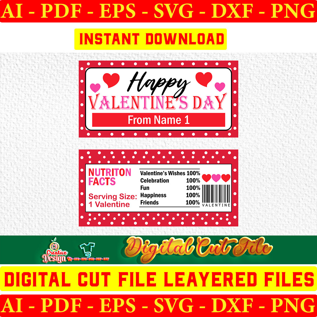 Valentines Day Chocolate Wrapper Template preview image.