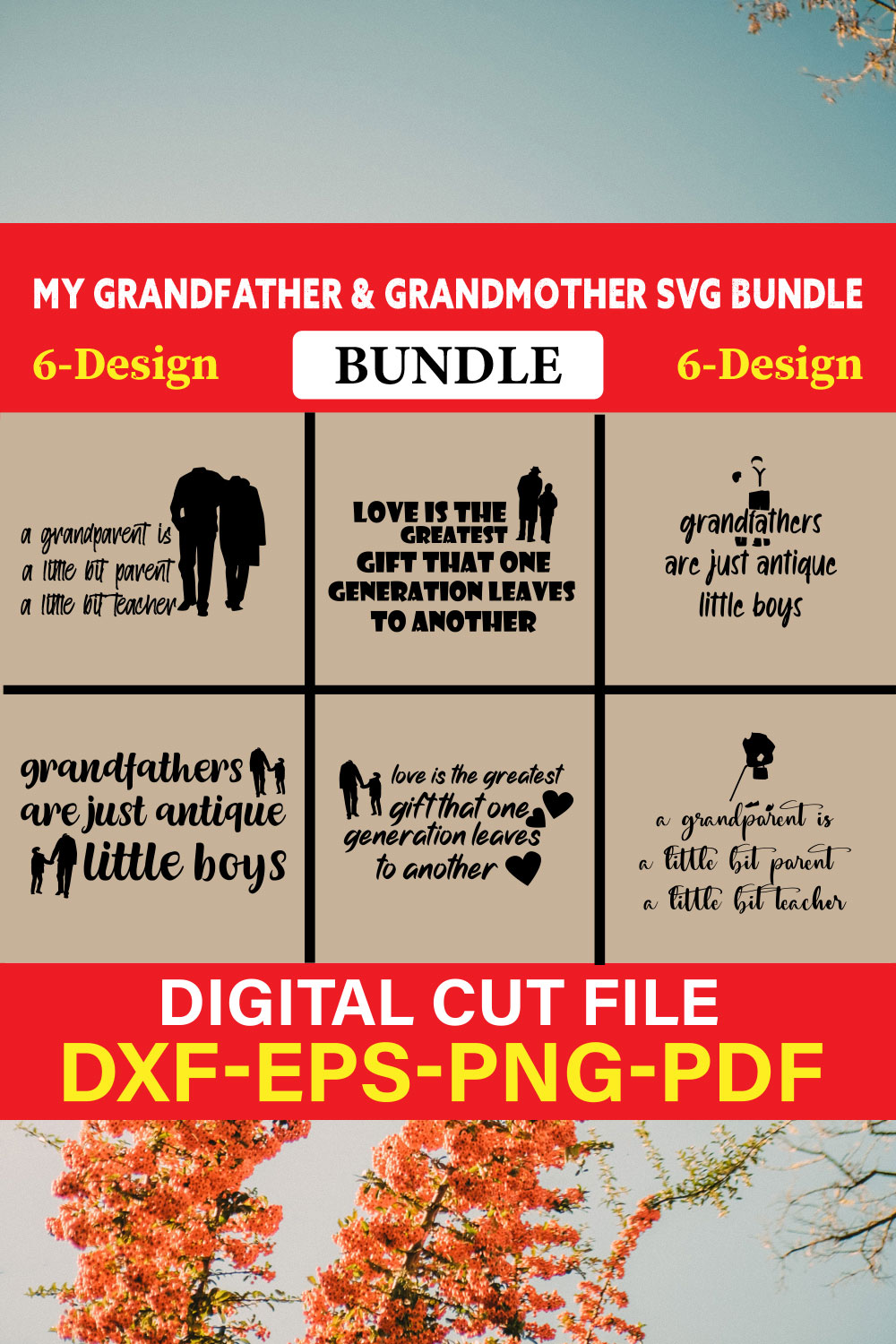 My Grandfather & Grandmother T-shirt Design Bundle Vol-2 pinterest preview image.