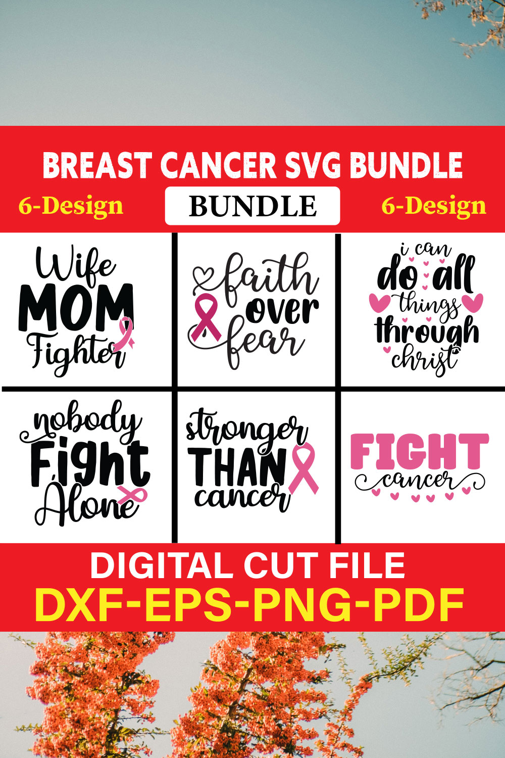 Breast Cancer SVG Bundle, Cancer SVG, Cancer Awareness, Vol-02 pinterest preview image.