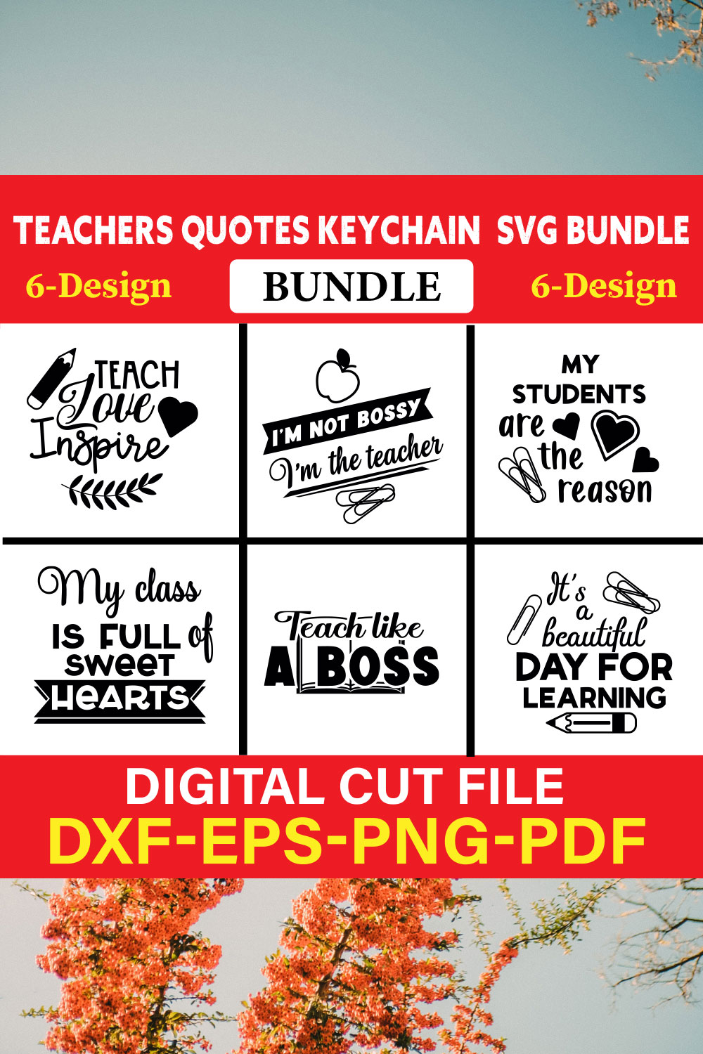 Teachers Quotes Keychain T-shirt Design Bundle Vol-2 pinterest preview image.