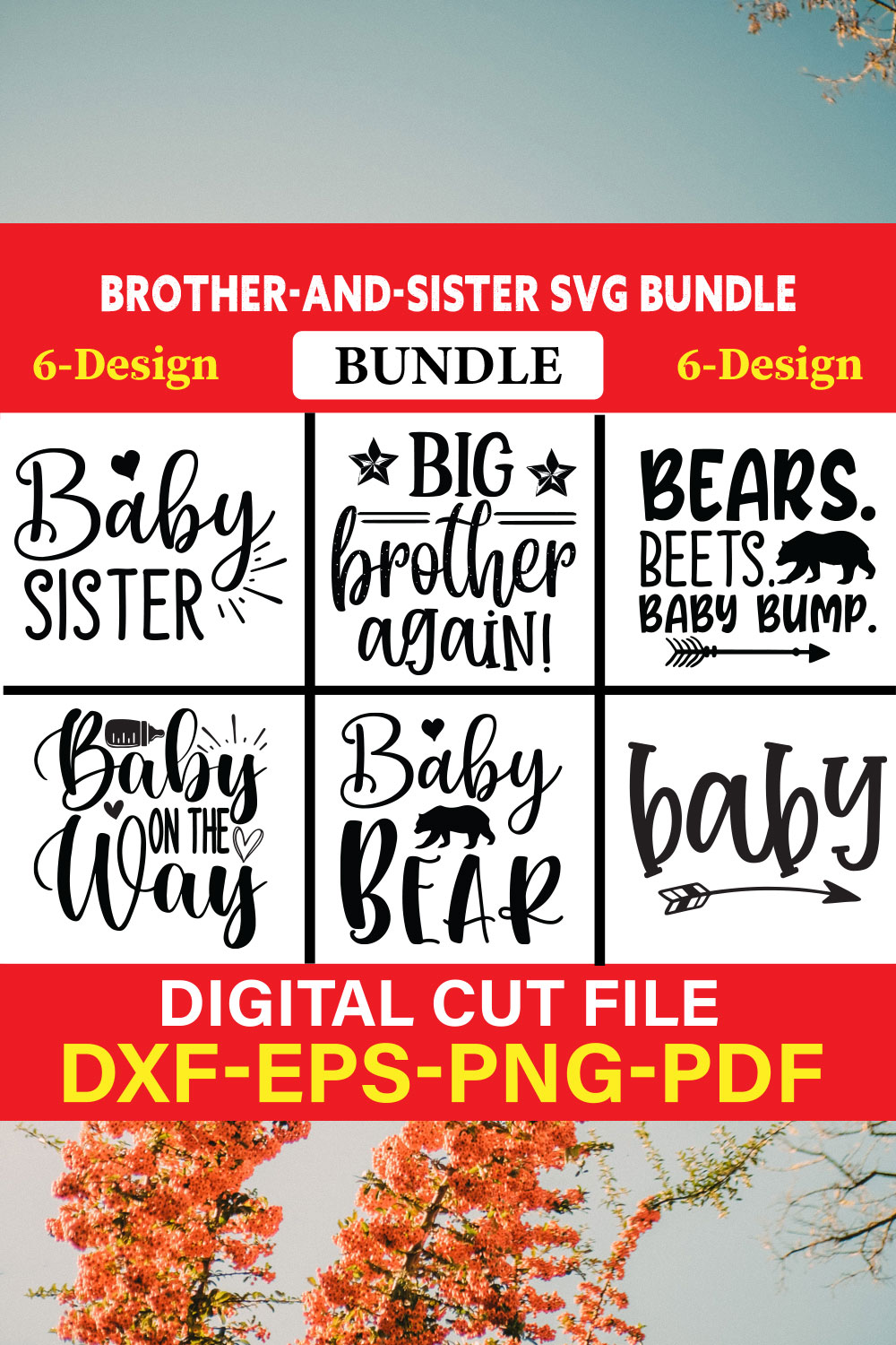 Brother-and-Sister T-shirt Design Bundle Vol-1 pinterest preview image.