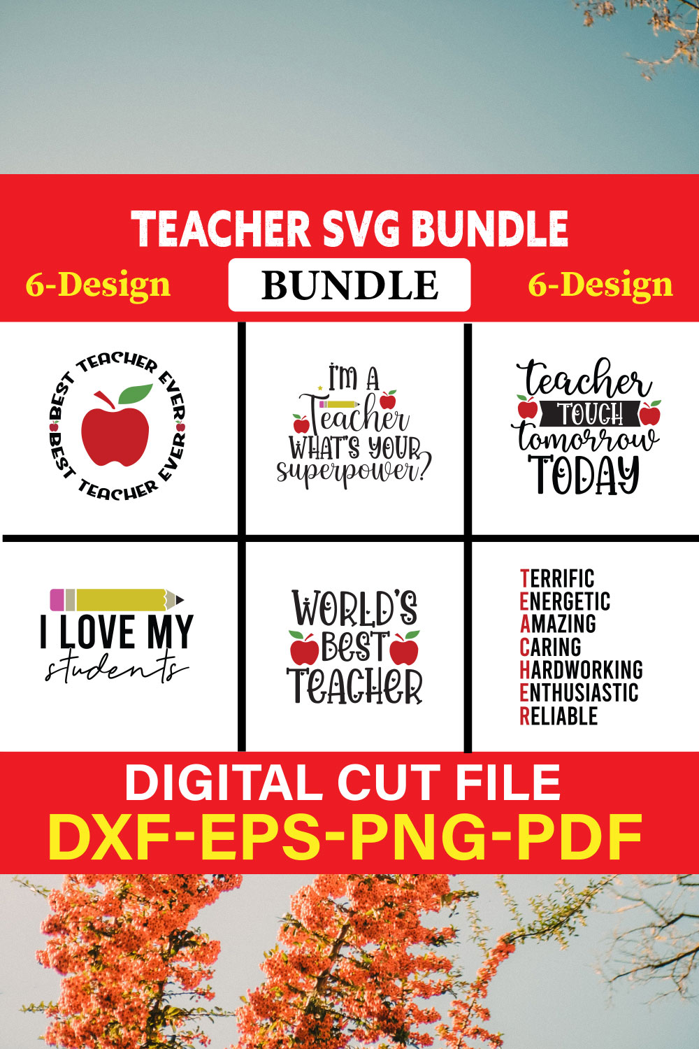 Teacher T-shirt Design Bundle Vol-4 pinterest preview image.
