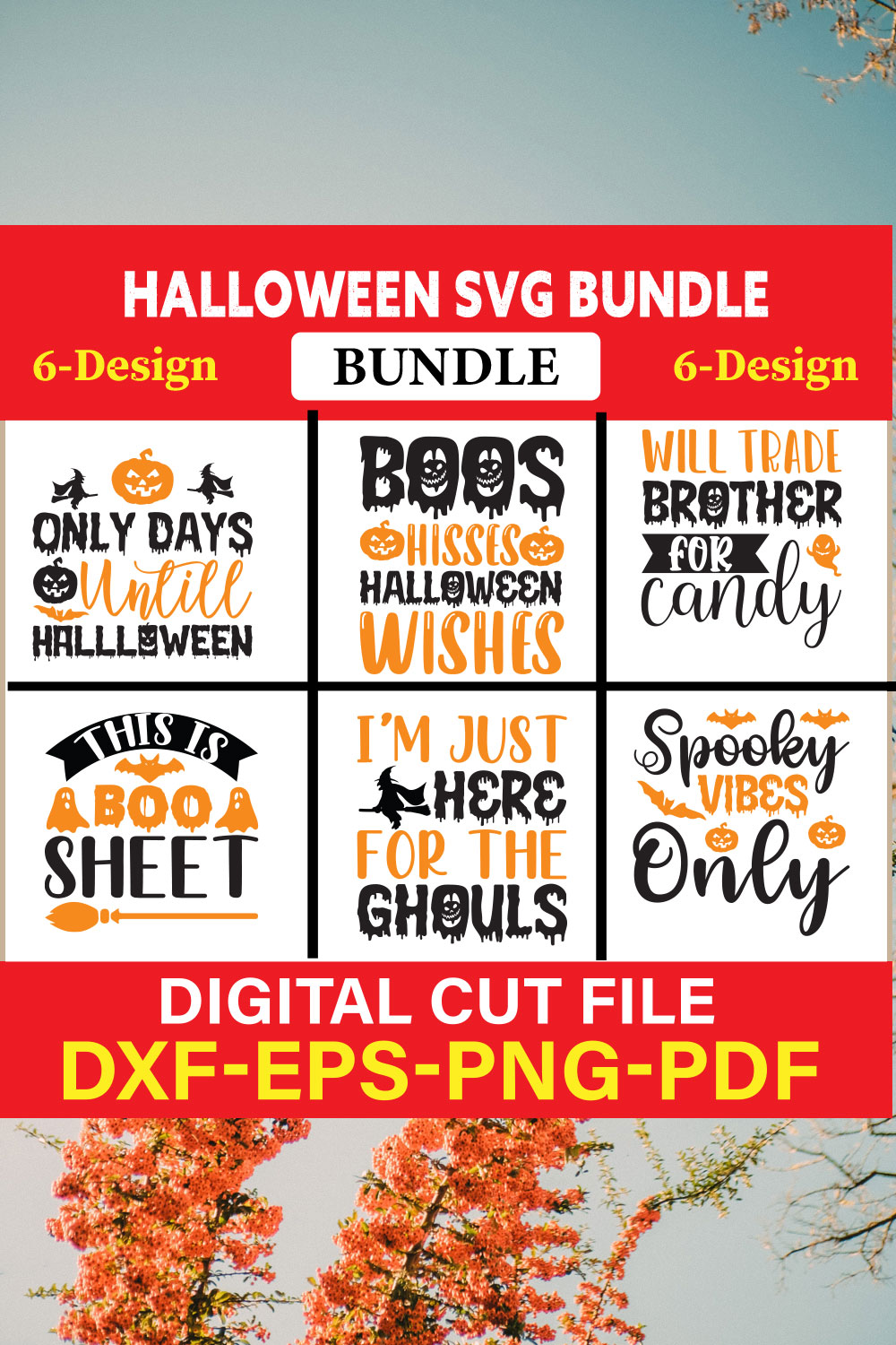 Halloween Svg Bundle, Halloween Bundle, Witch svg, Ghost svg, Pumpkin svg, Halloween Vector, Cricut, Funny Mom Svg Vol-06 pinterest preview image.