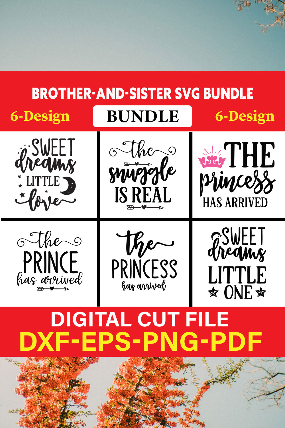 Brother-and-Sister T-shirt Design Bundle Vol-13 pinterest preview image.
