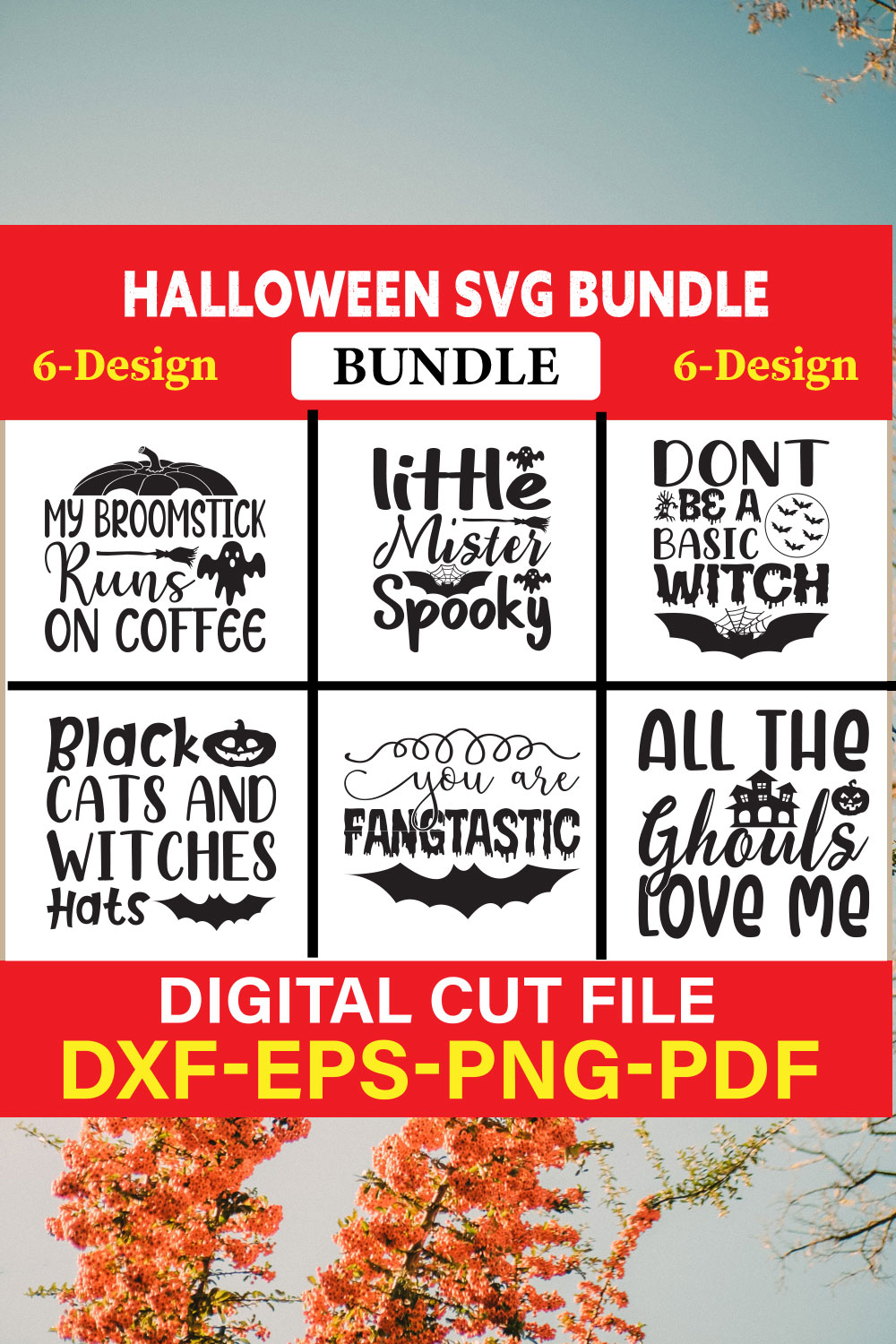 Halloween Svg Bundle, Halloween Bundle, Witch svg, Ghost svg, Pumpkin svg, Halloween Vector, Cricut, Funny Mom Svg Vol-13 pinterest preview image.