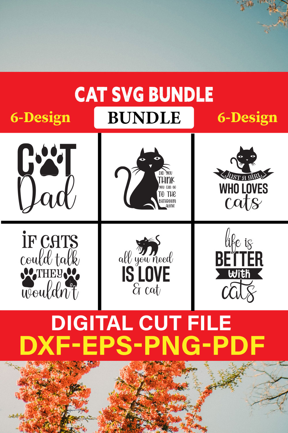 Cat svg bundle, cat mom svg,Cat T-shirt svg , crazy cat lady svg Vol-08 pinterest preview image.